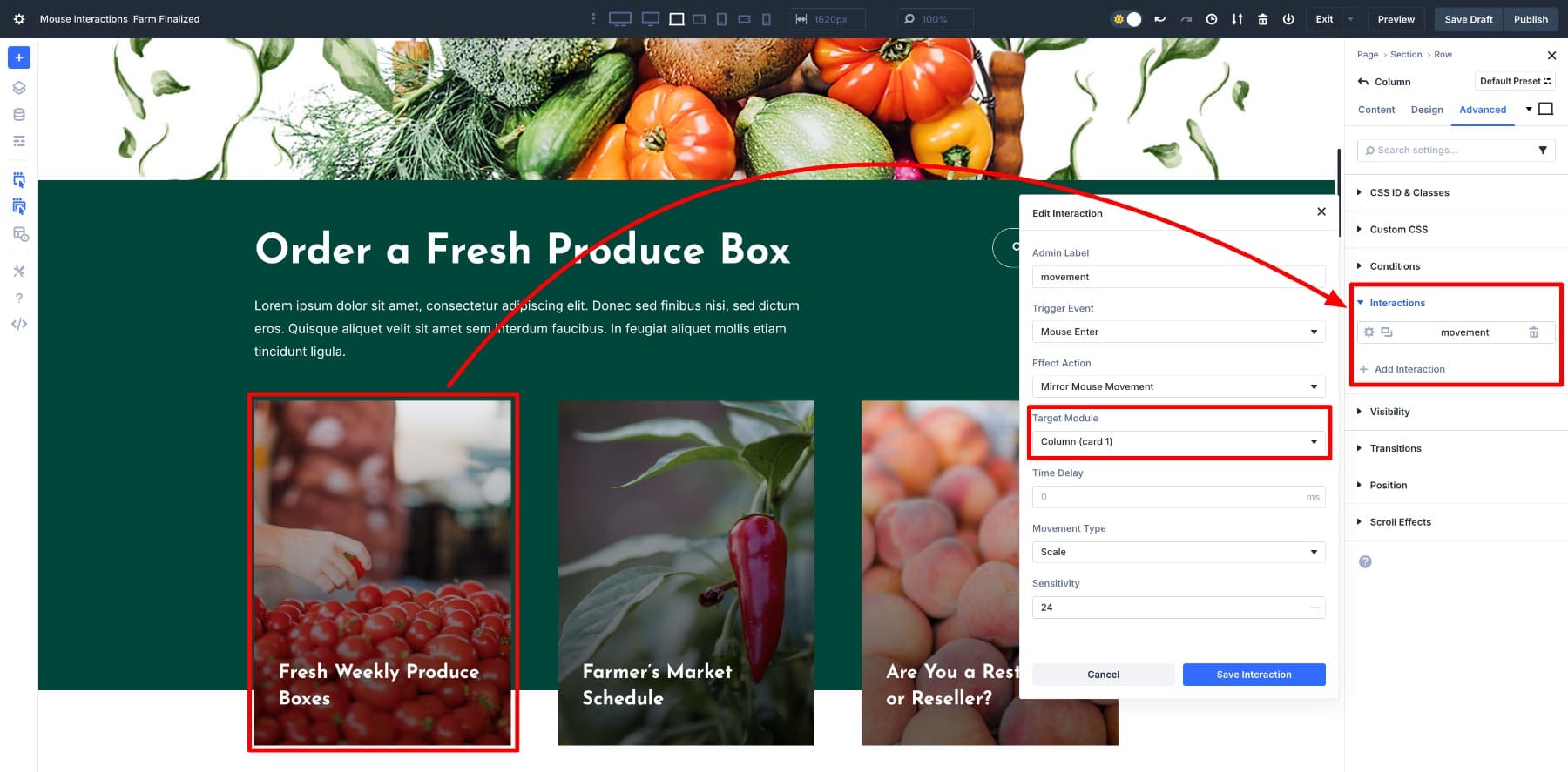 target module is column