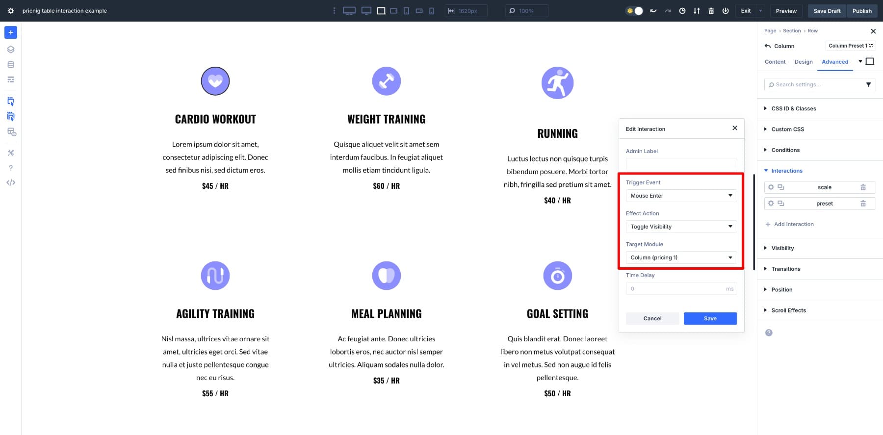trigger, effect, and target in divi 5