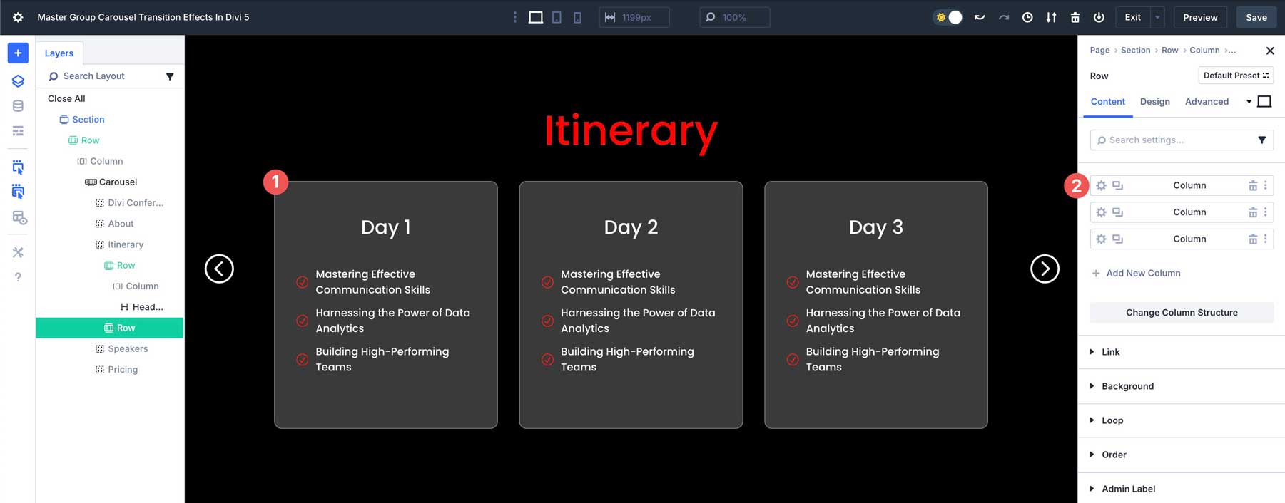 Group Carousel transition effects in Divi 5