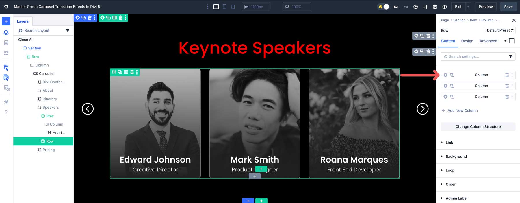 Group Carousel transition effects in Divi 5