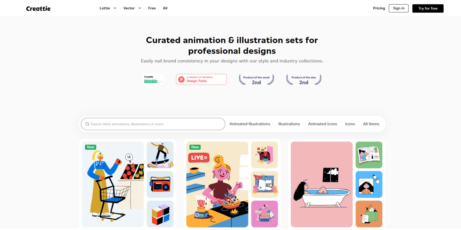 A screenshot of Creattie's homepage