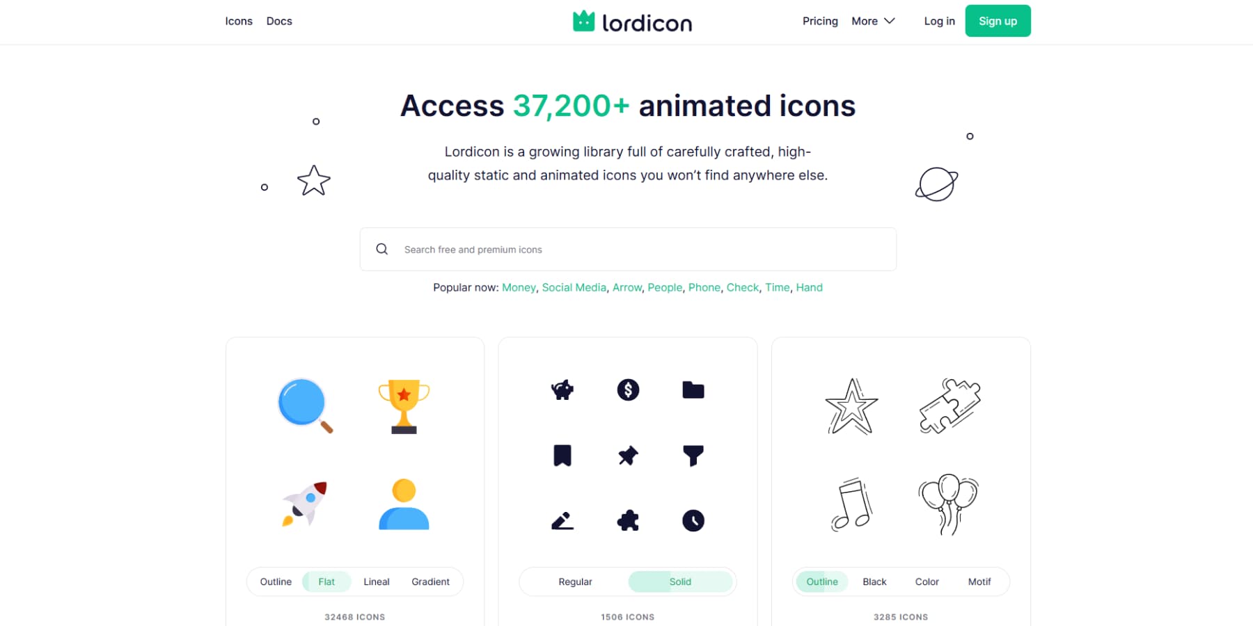 A screenshot of Lordicon's home page