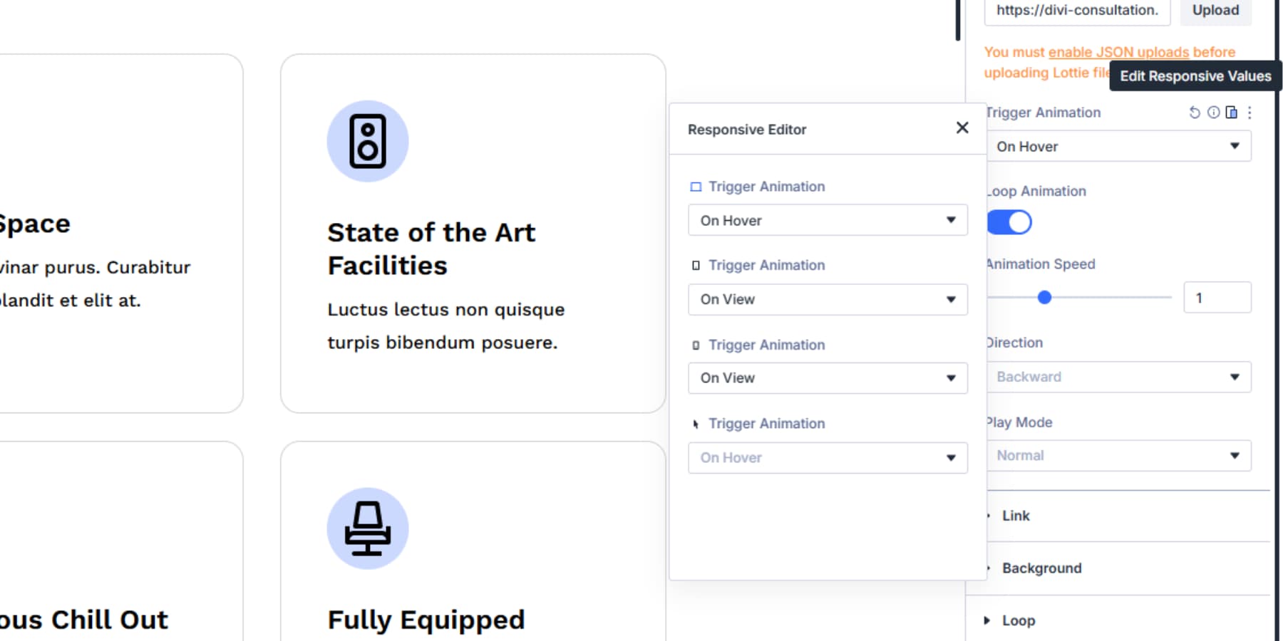 A screenshot of adjusting triggers for various breakpoints