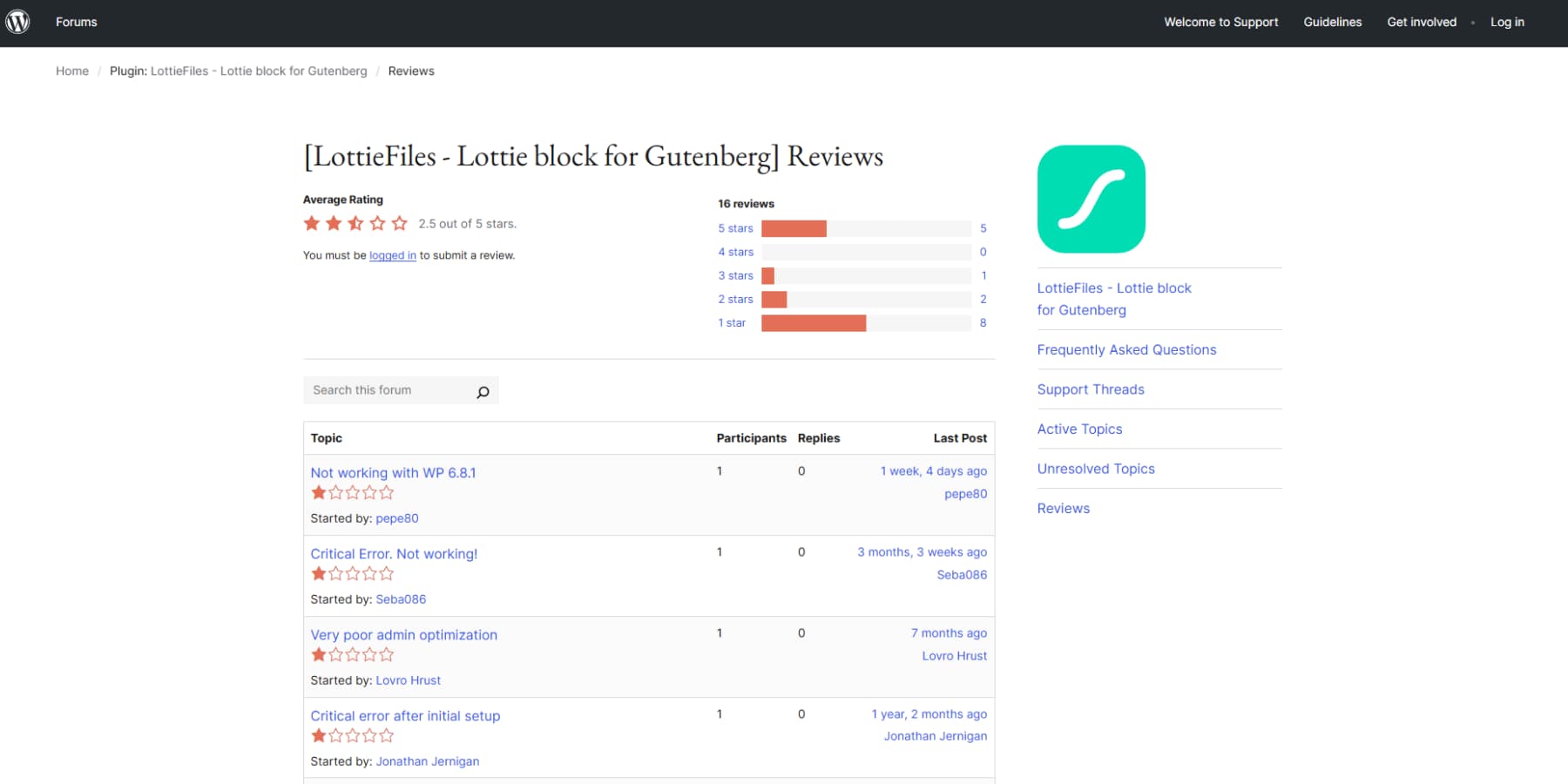 A screenshot of negative reviews of the LottieFiles plugin