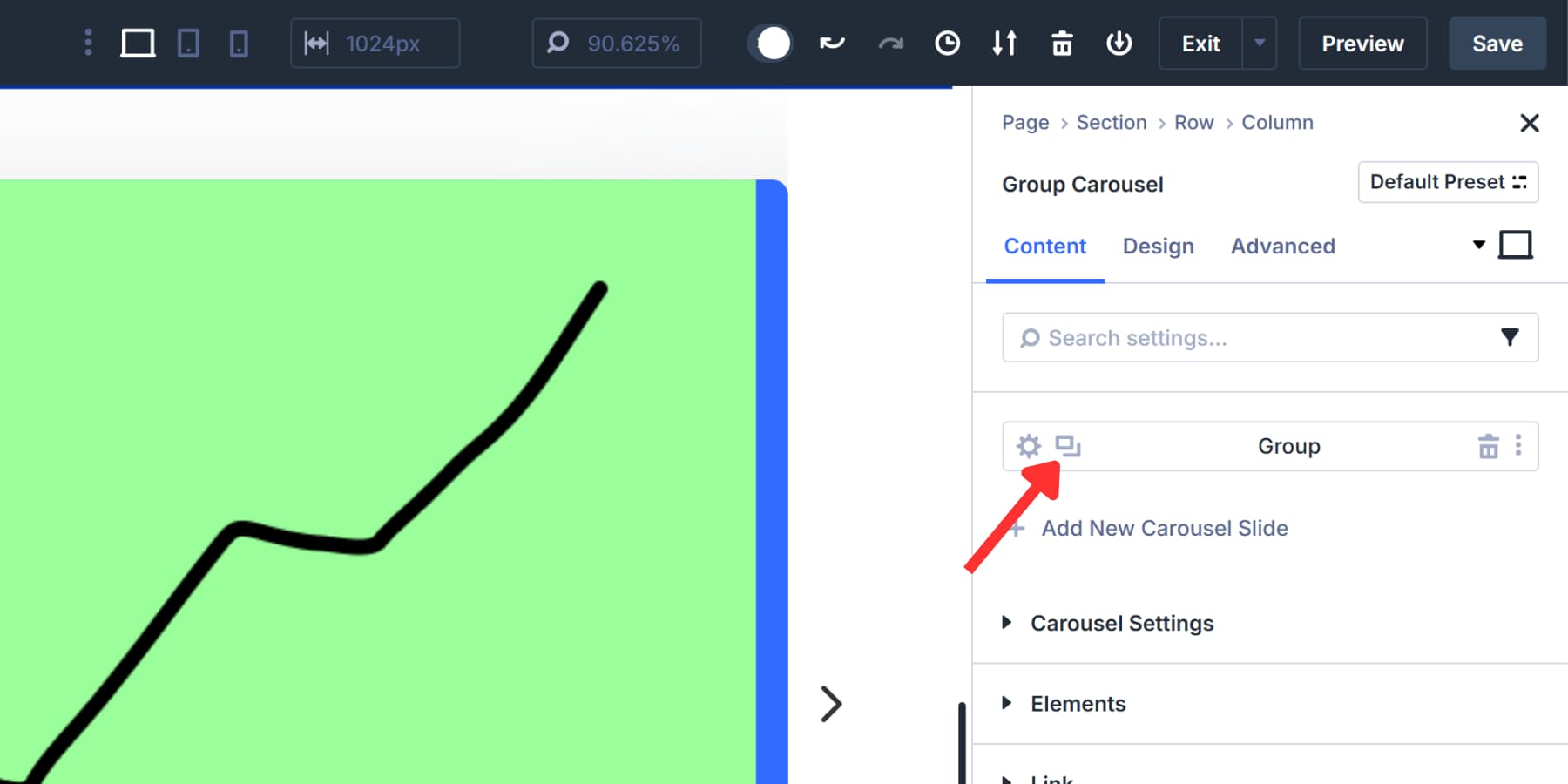A screenshot of the duplicate option on the group indictor