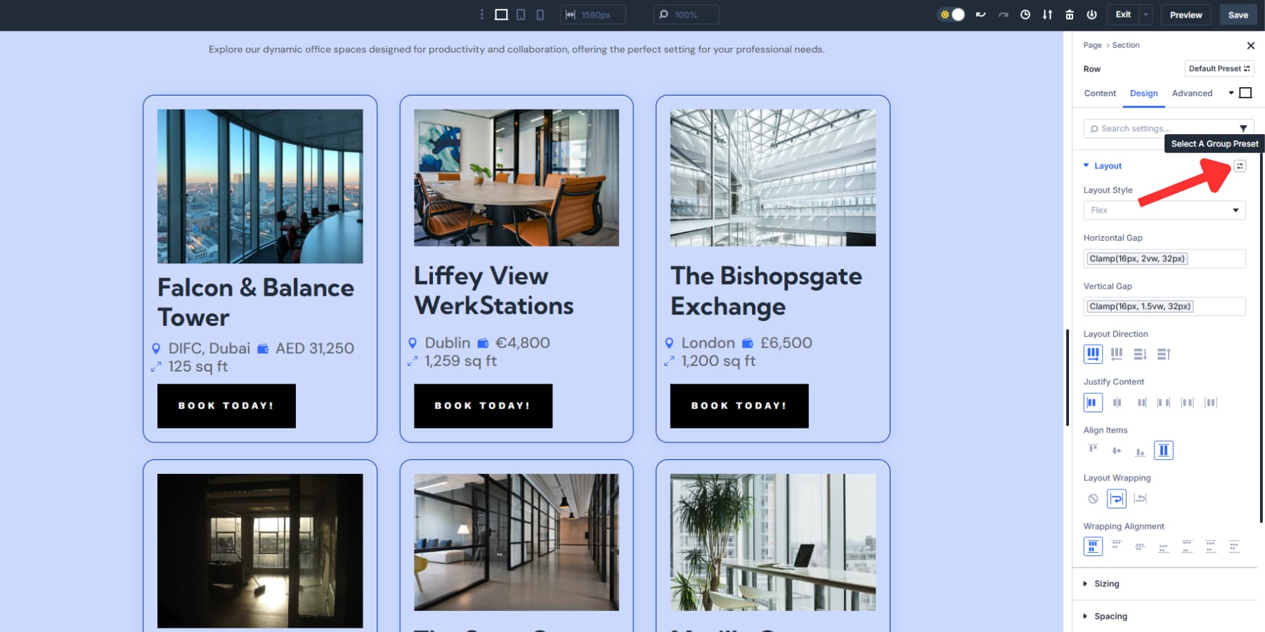 A screenshot of where to find the option to save an option group preset