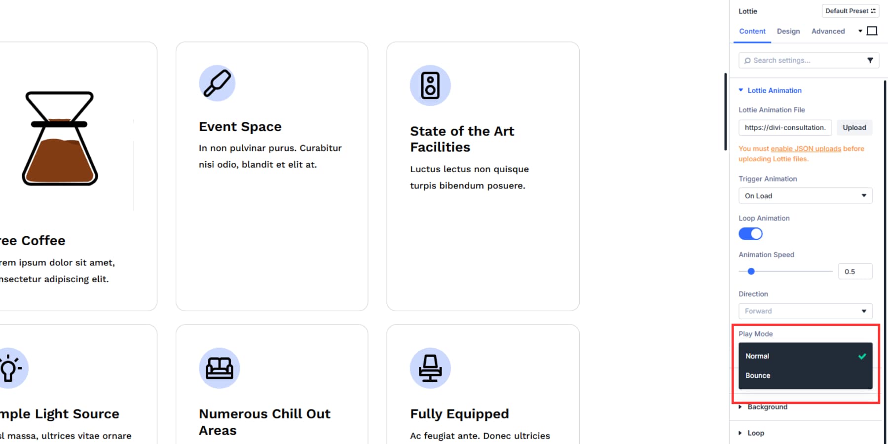 A screenshot of where to find the play mode option in Divi 5