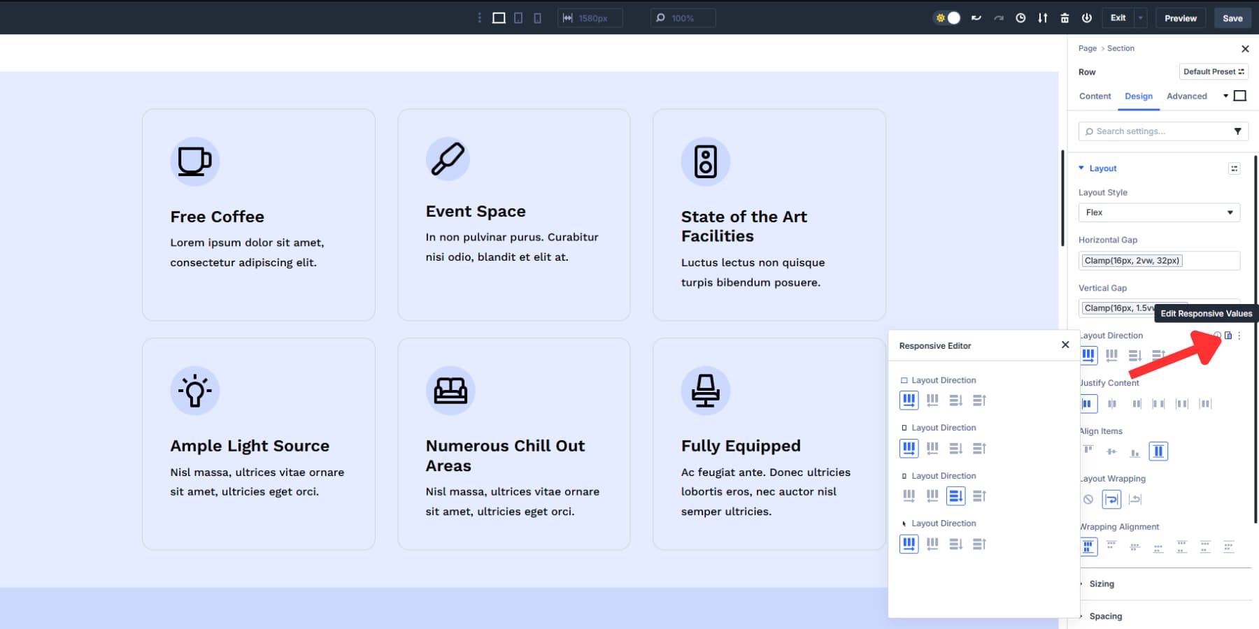 A screenshot of where to find the responsive editor in Divi 5
