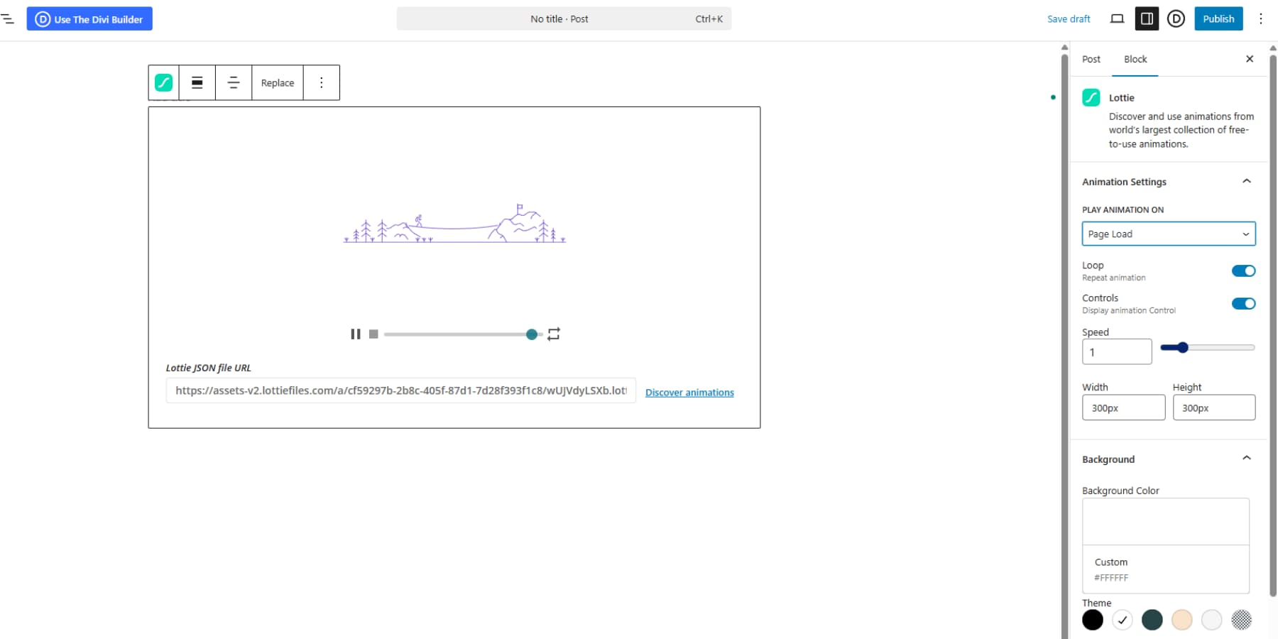 An example of the LottieFiles plugin working on Gutenberg