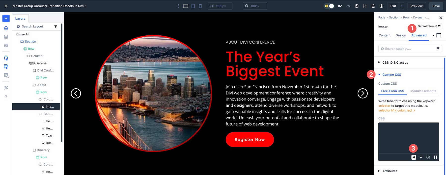 Group Carousel transition effects in Divi 5
