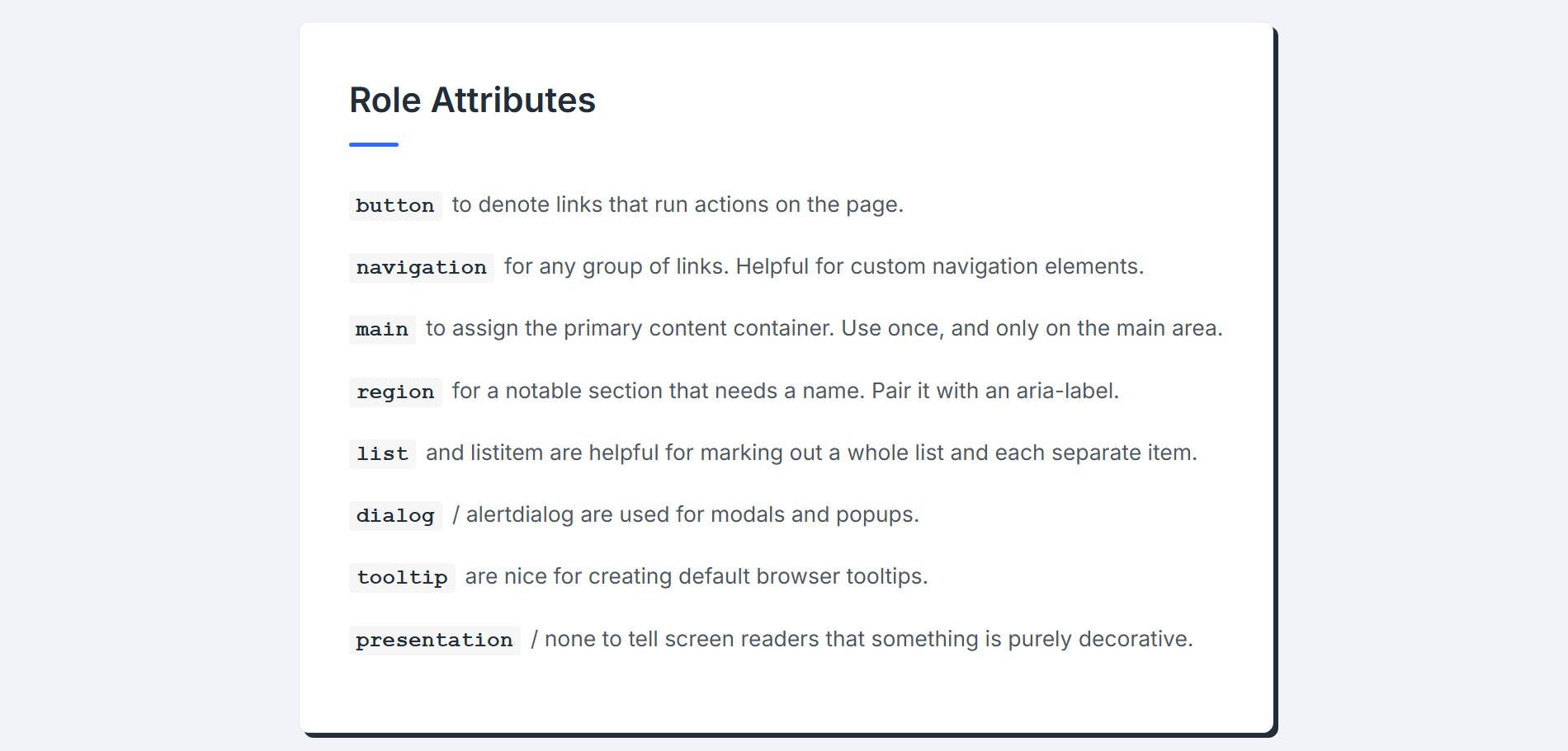 Role Attributes Cheatsheet - Semantic Attributes to Add to HTML