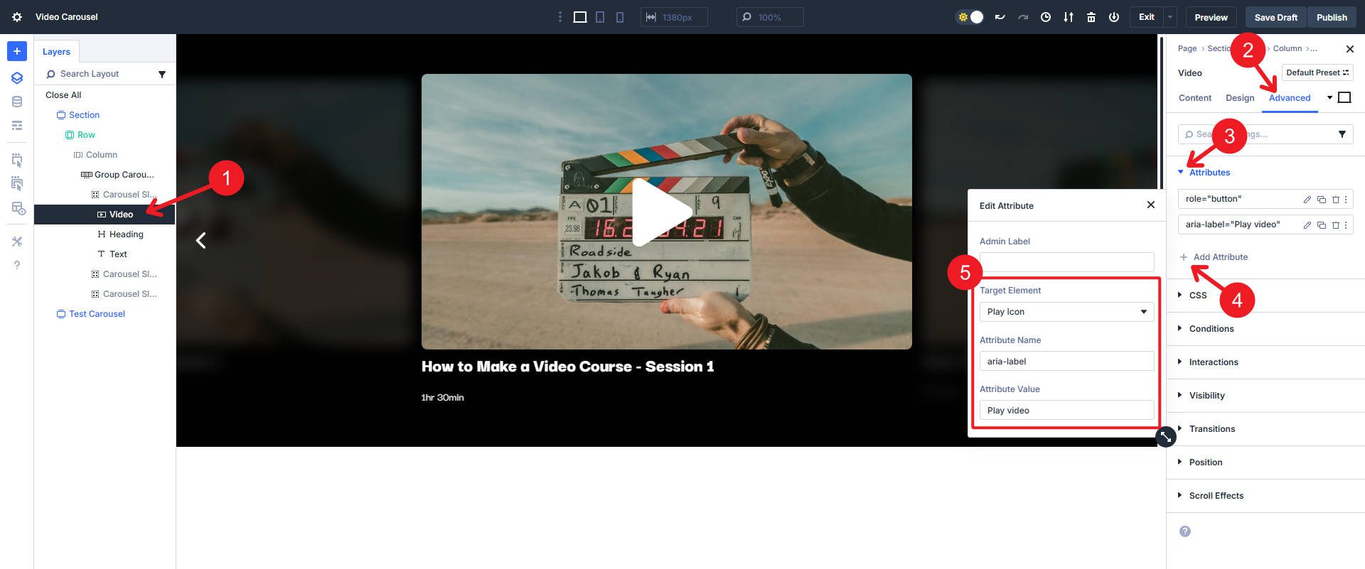 Set Aria Label and Button Role on the Play Icon of Video Module