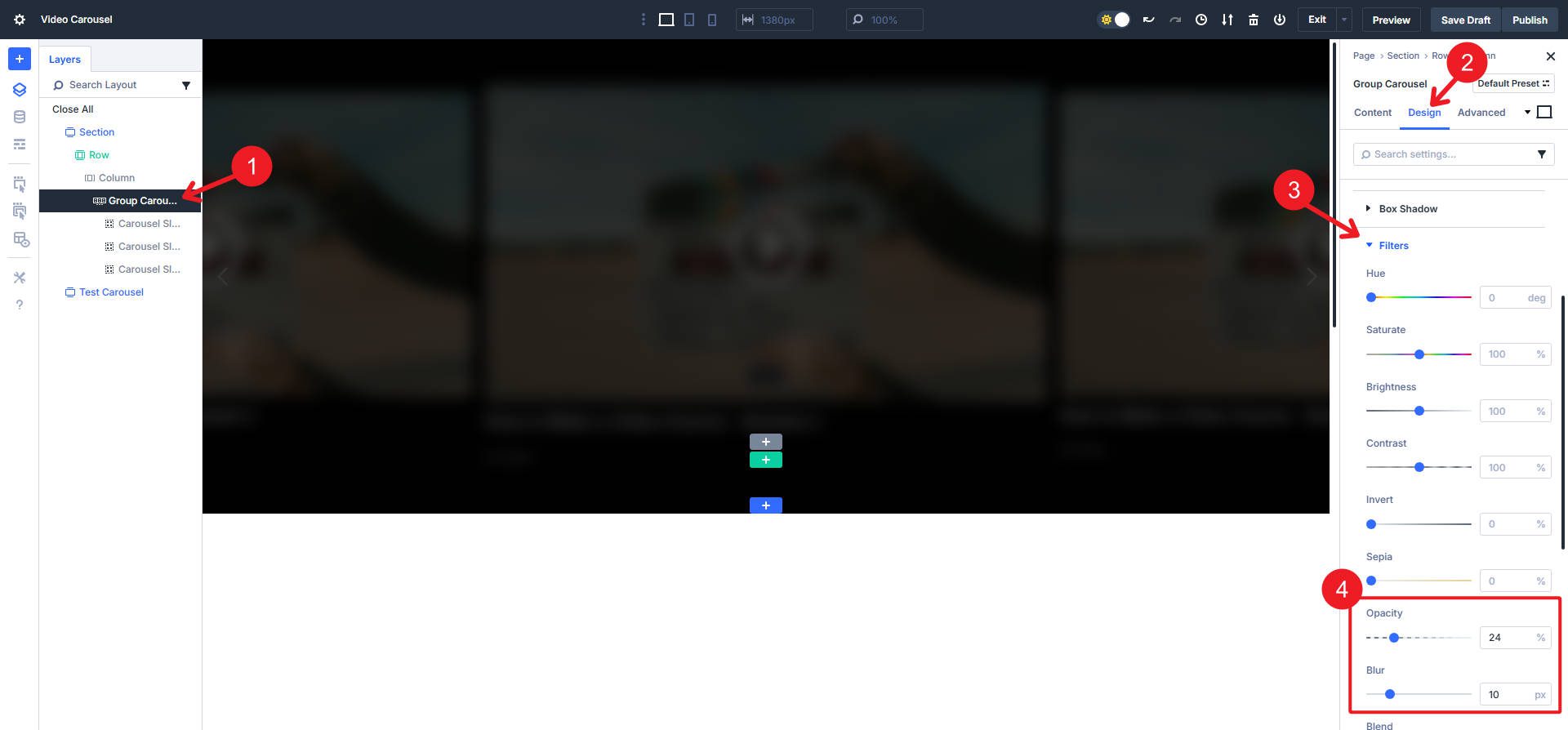 Set Groups on Carousel Module to have opacity and blur