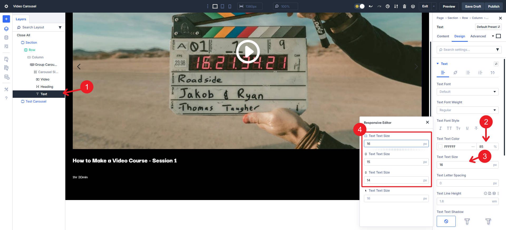 Set Responsive Text Module Text Size and color