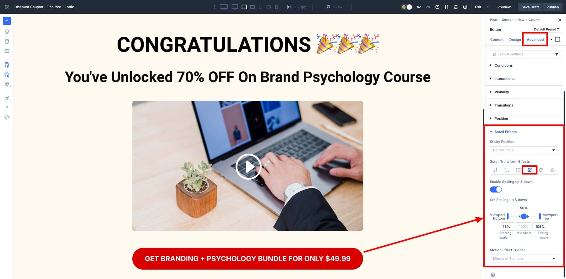 button scroll effects