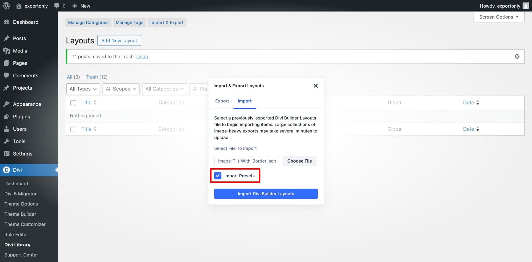import preset option