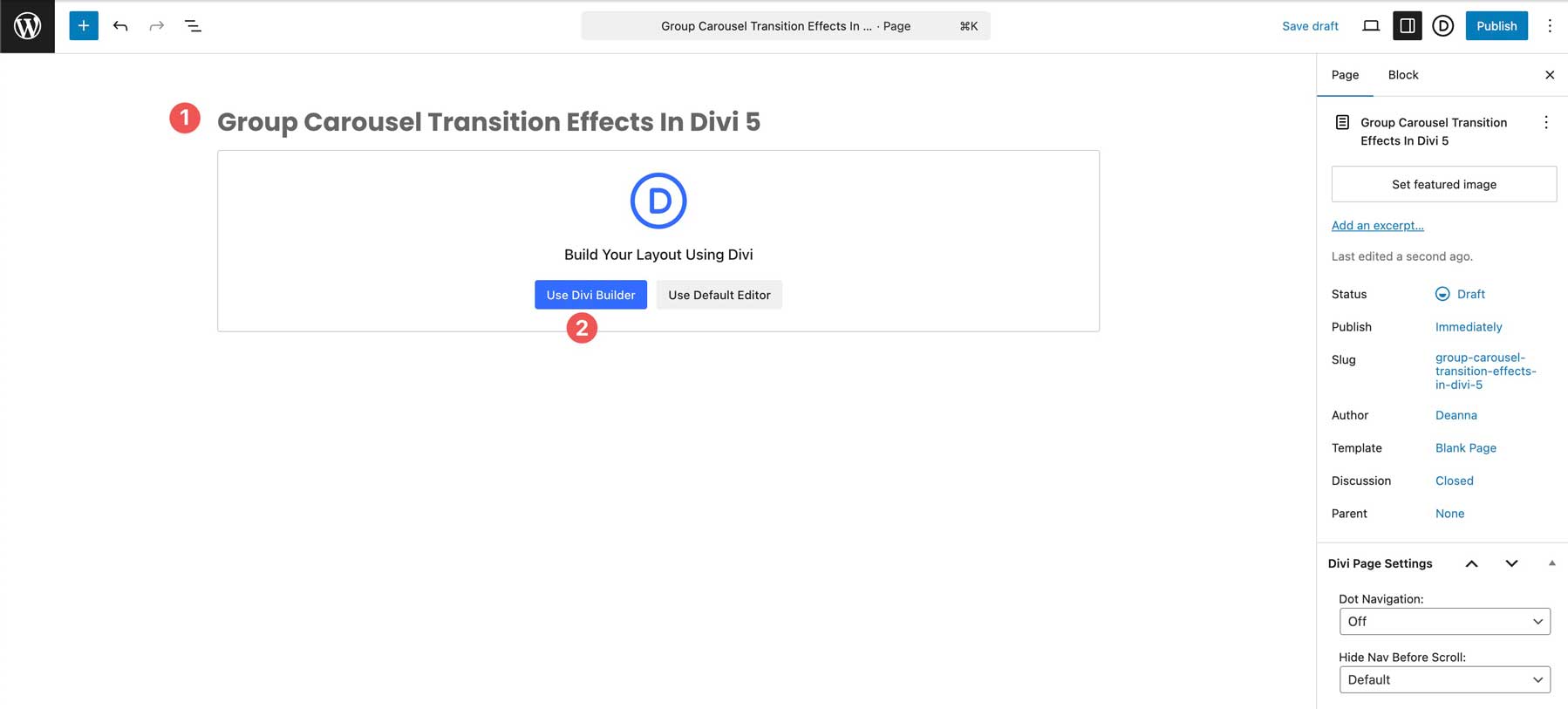 Group Carousel transition effects in Divi 5