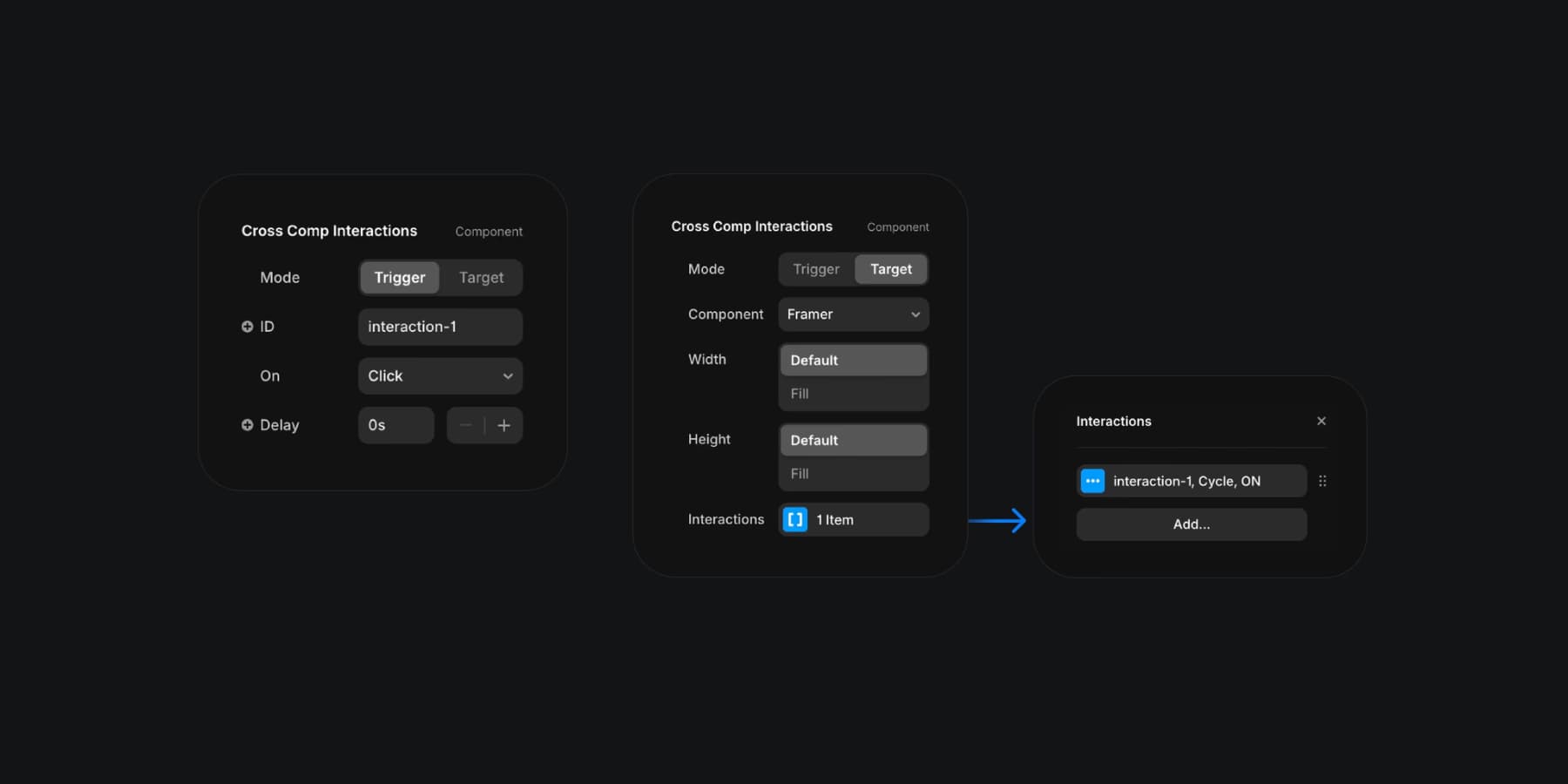 A screenshot of Framer's interaction panel from Framer University's website