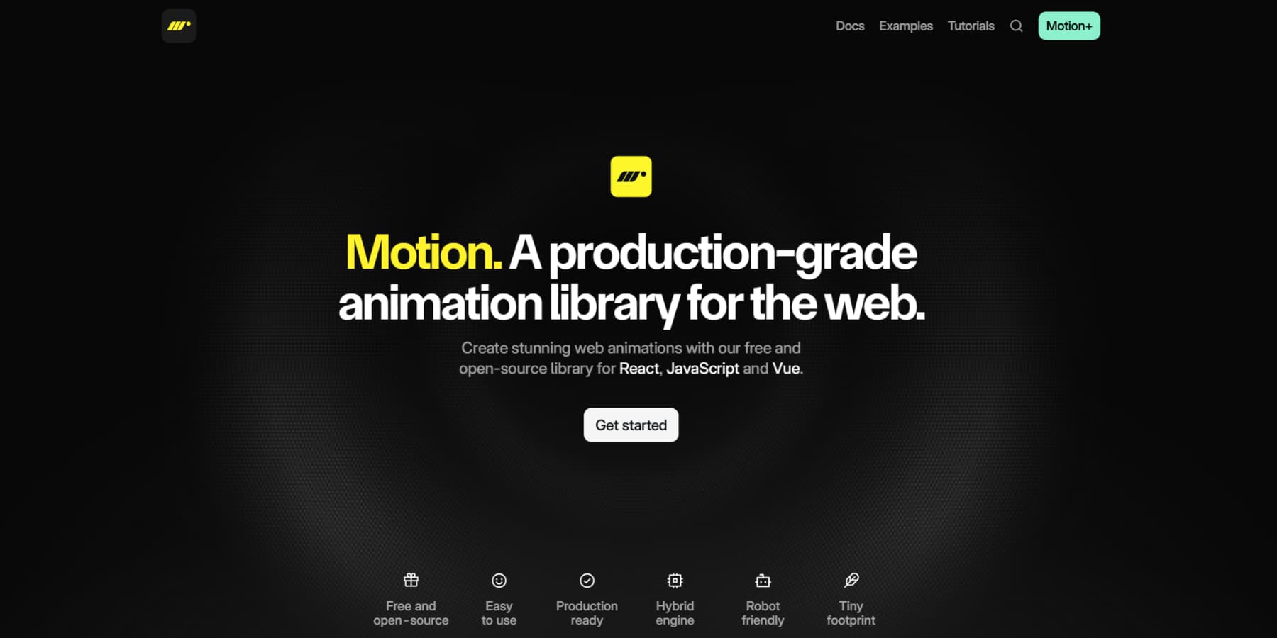 A screenshot of Motion's homepage