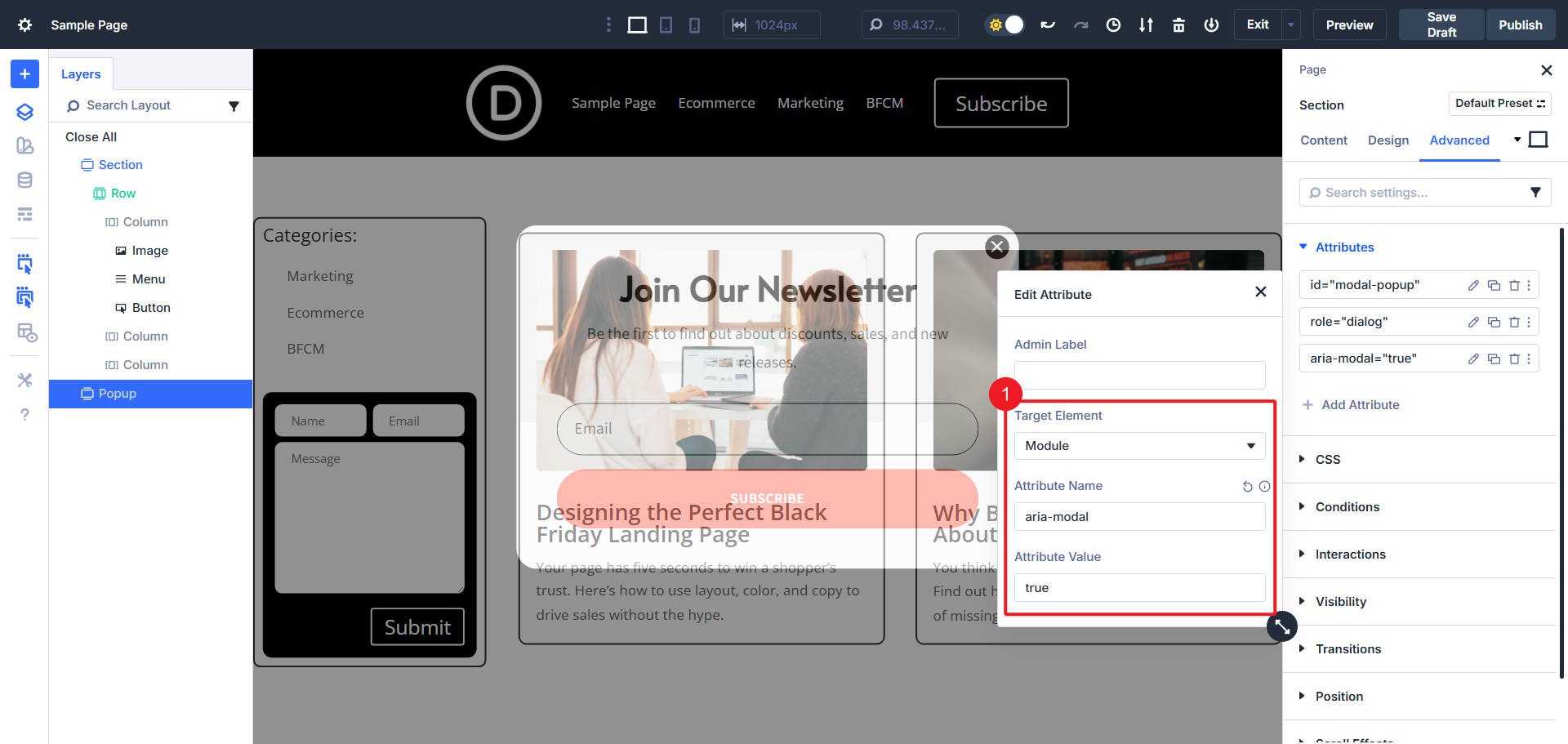 Add Aria-modal true to popup section