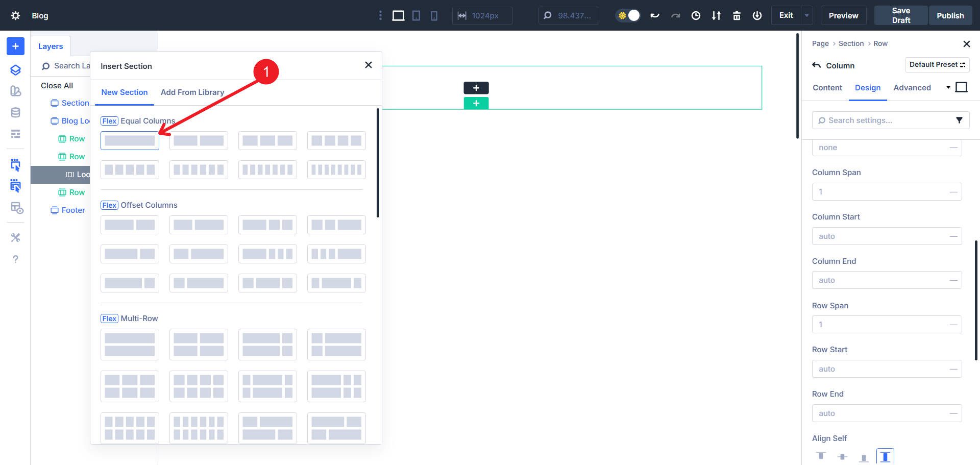 Add flex section with single row