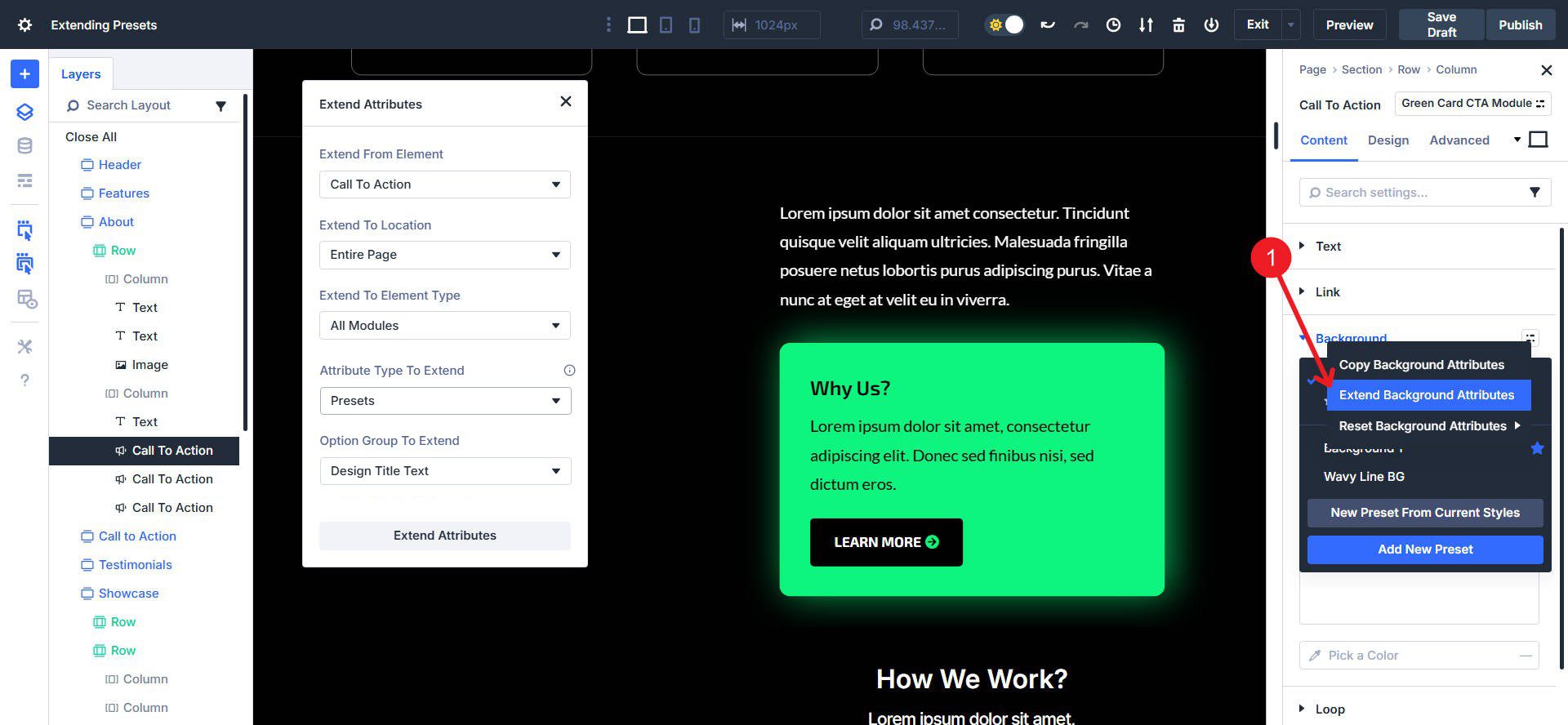 Extend Attributes Extending Option Group Preset