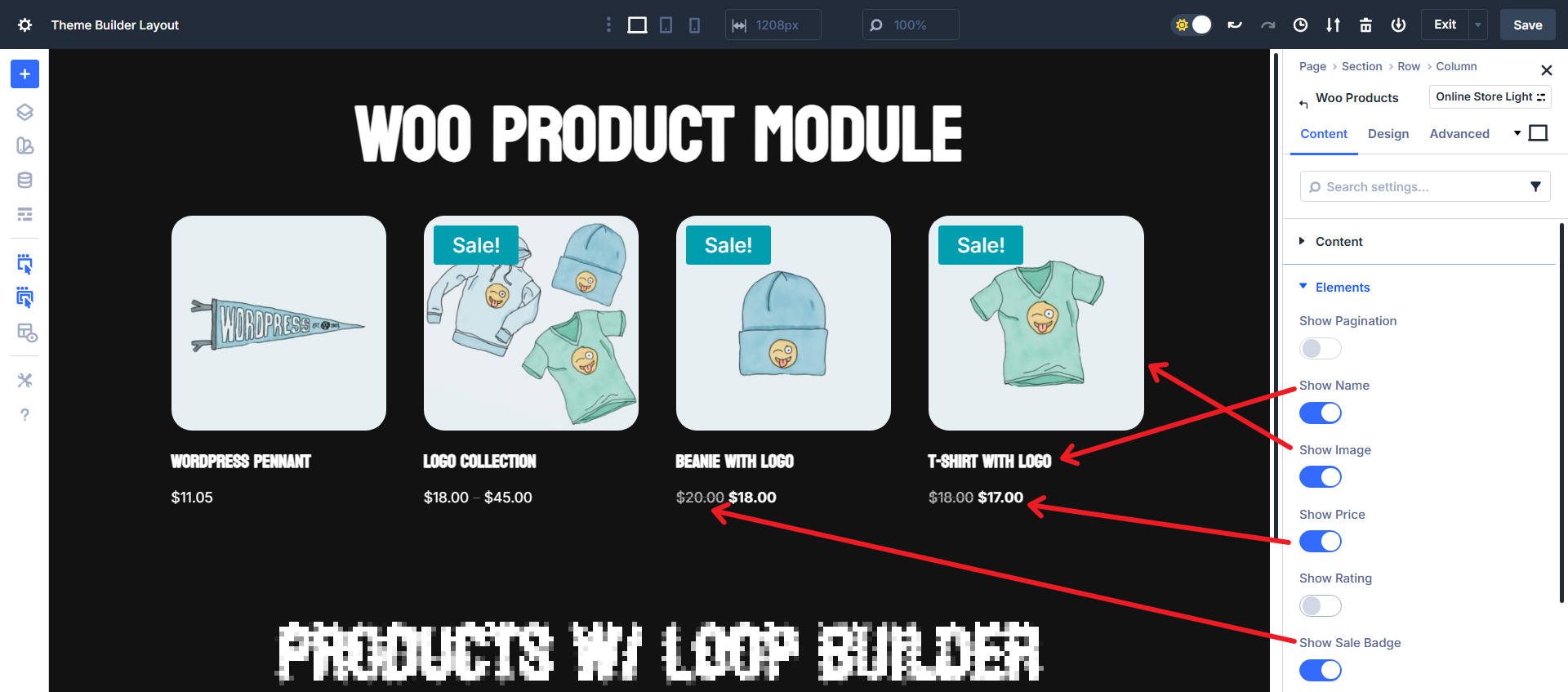 Products Module Elements Toggles
