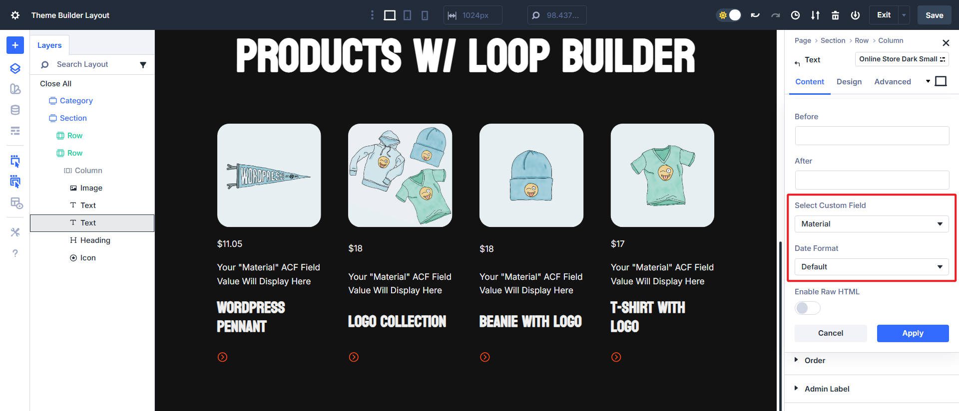 Setting Dynamic Data from Custom Field for Material