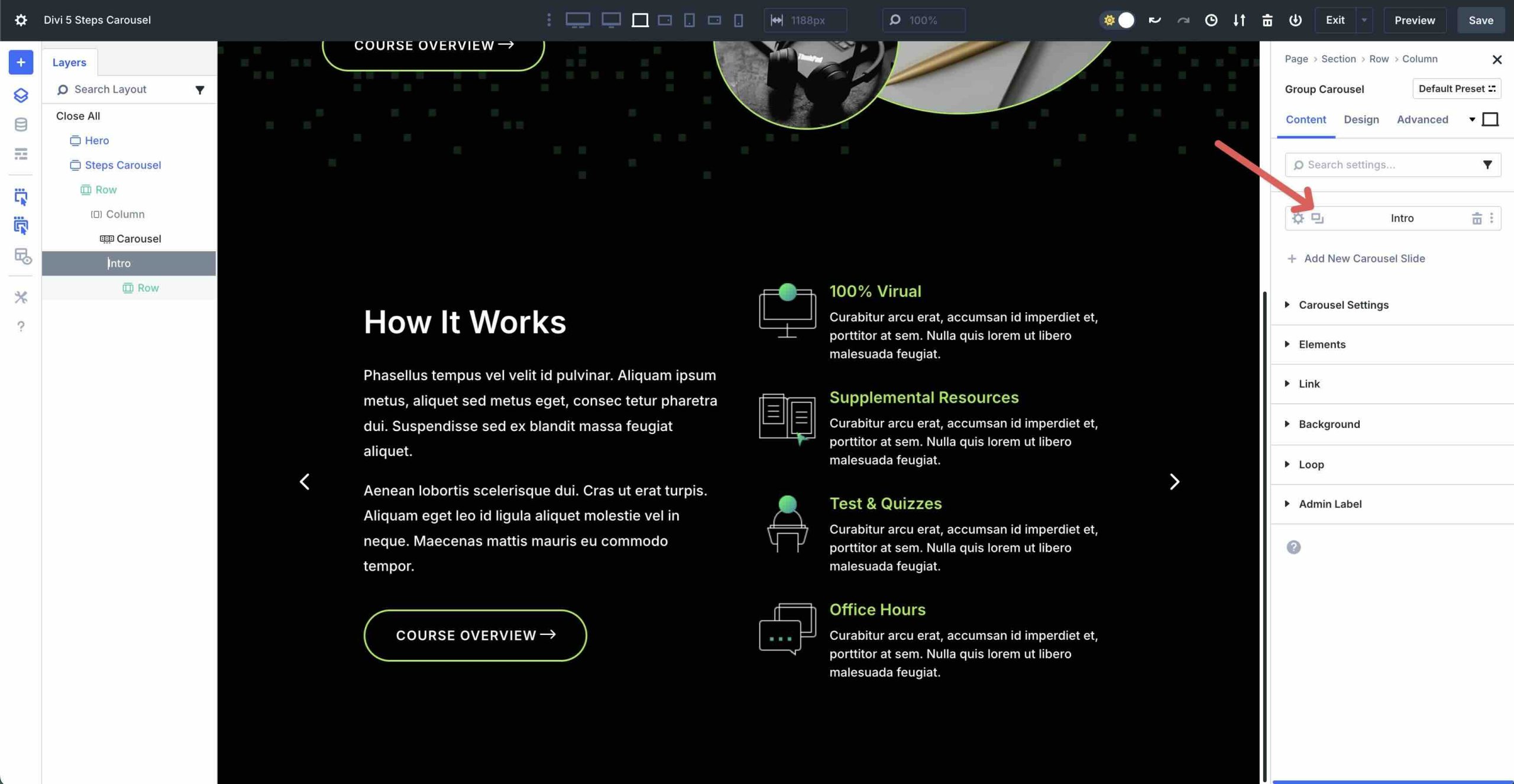 create a steps carousel with Divi 5