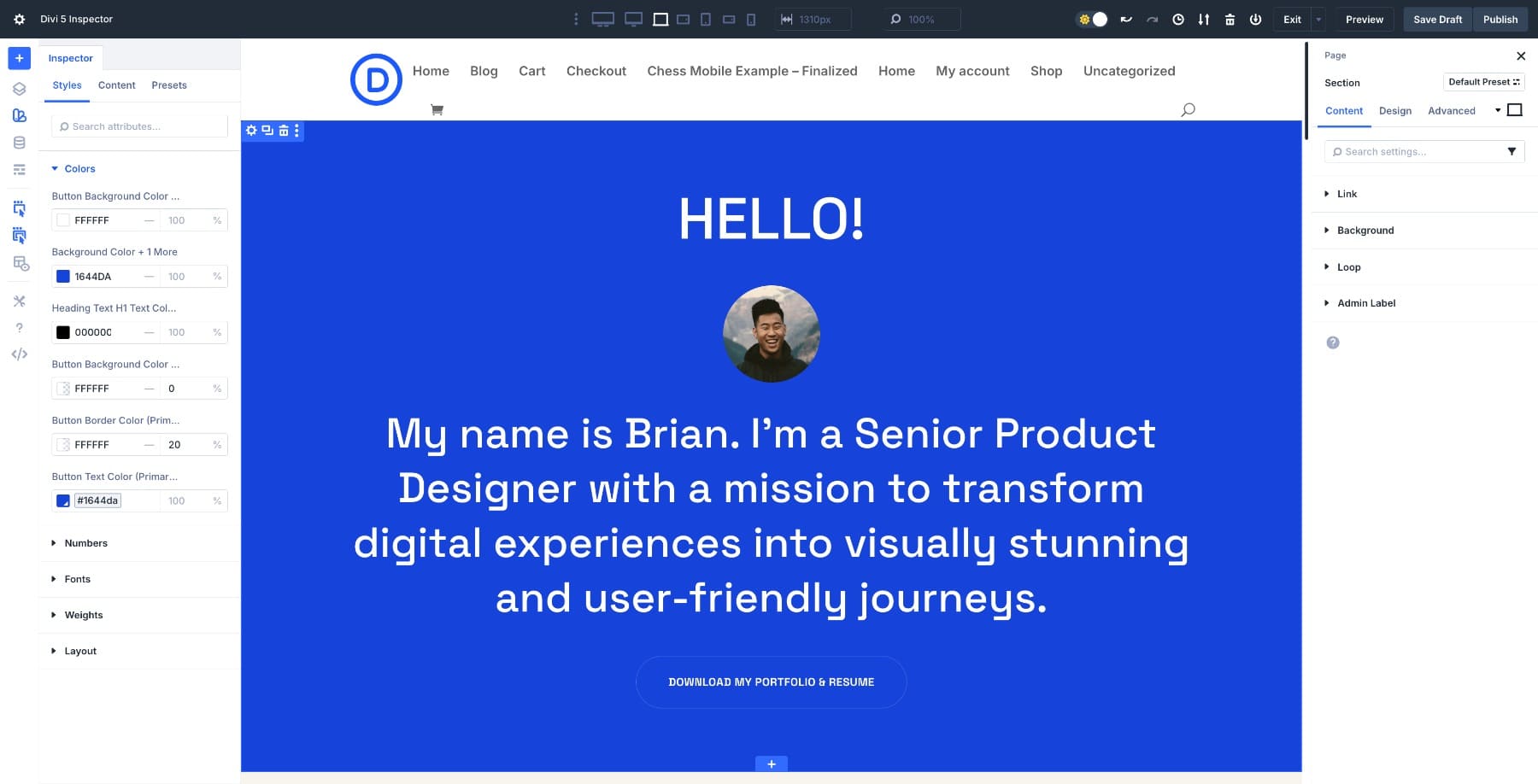 hero section inspect