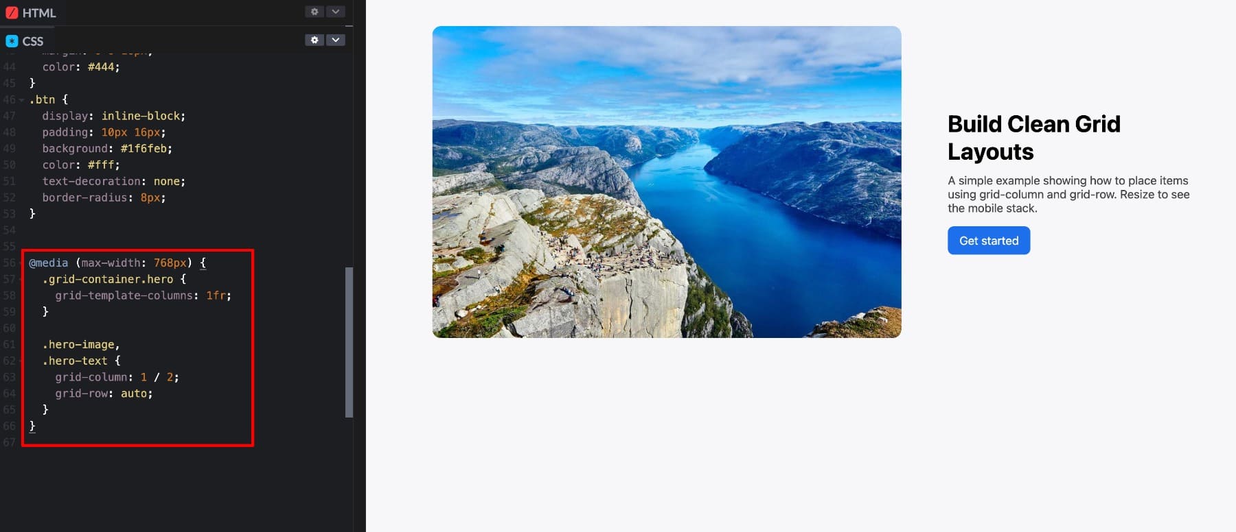 using media queries in grid