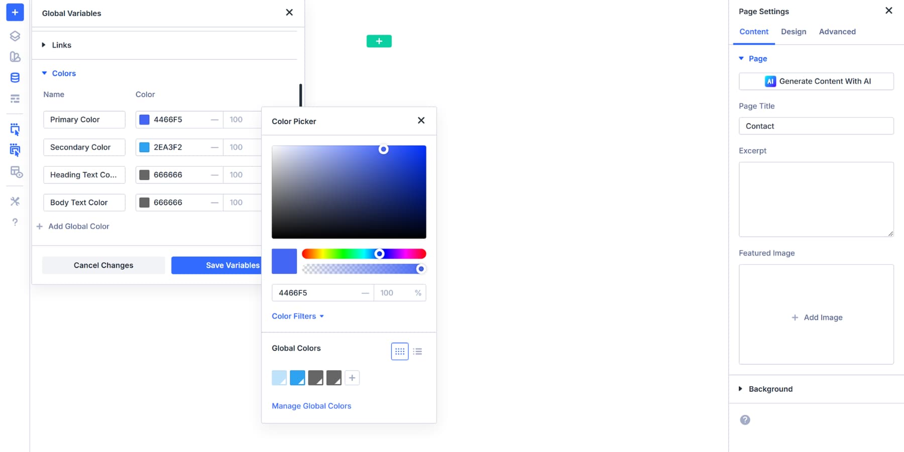 A screenshot of setting a primary color design variable in Divi 5
