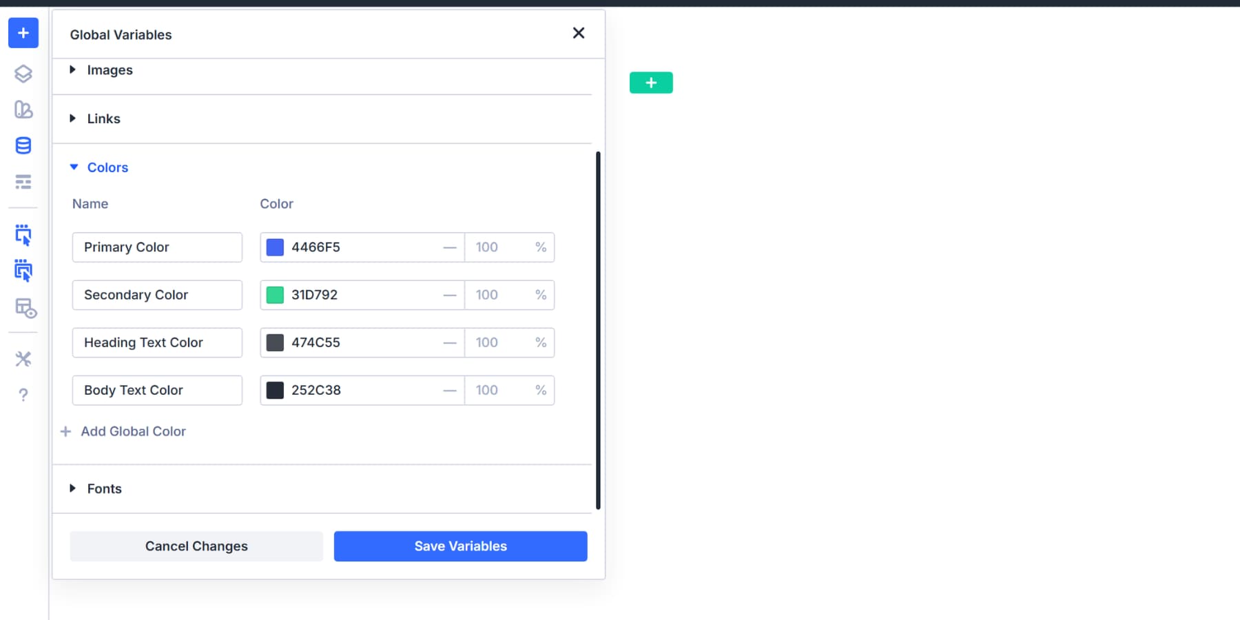 A screenshot of setting all default color variables in Divi 5