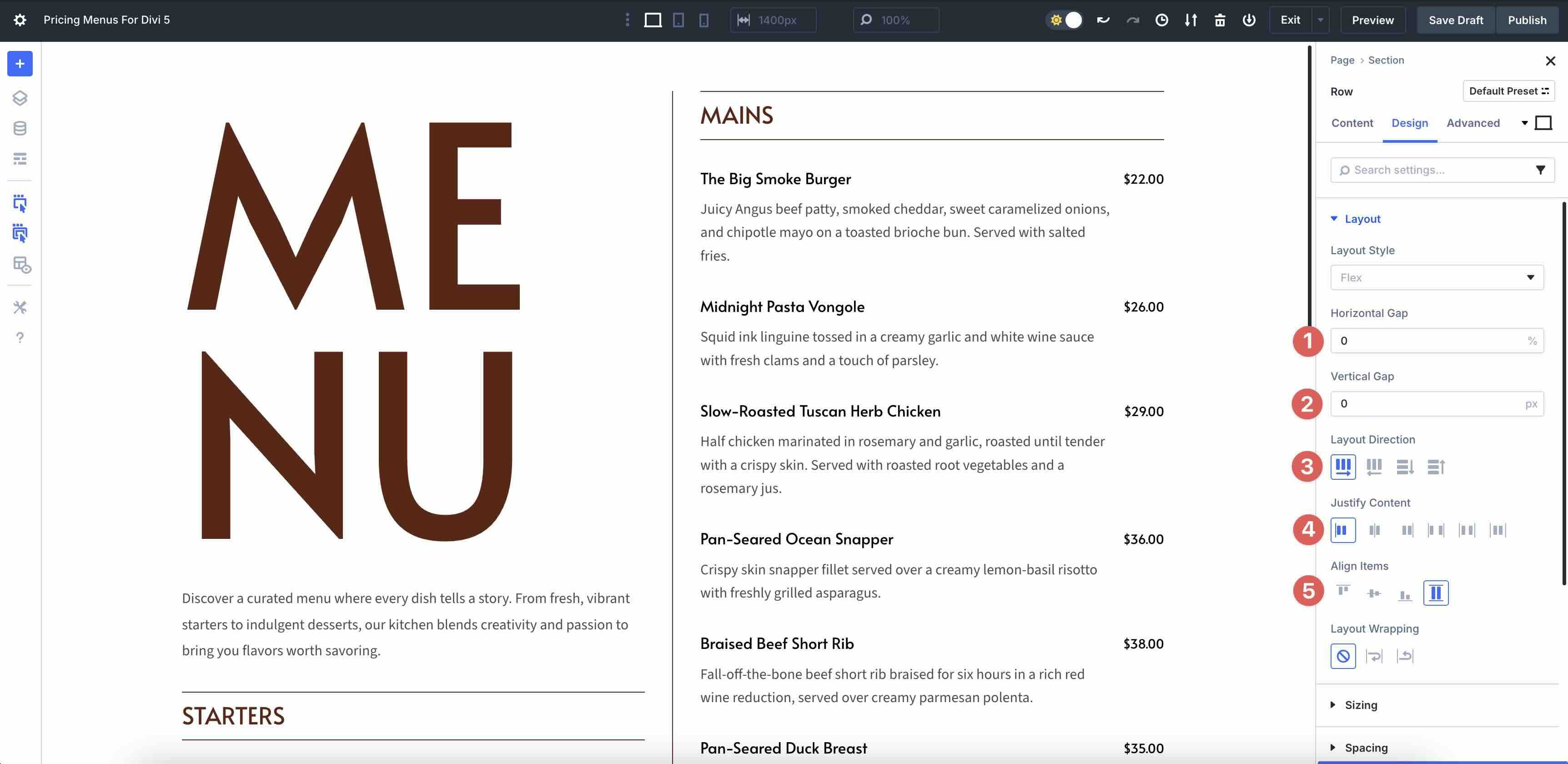 Pricing Menus For Divi 5