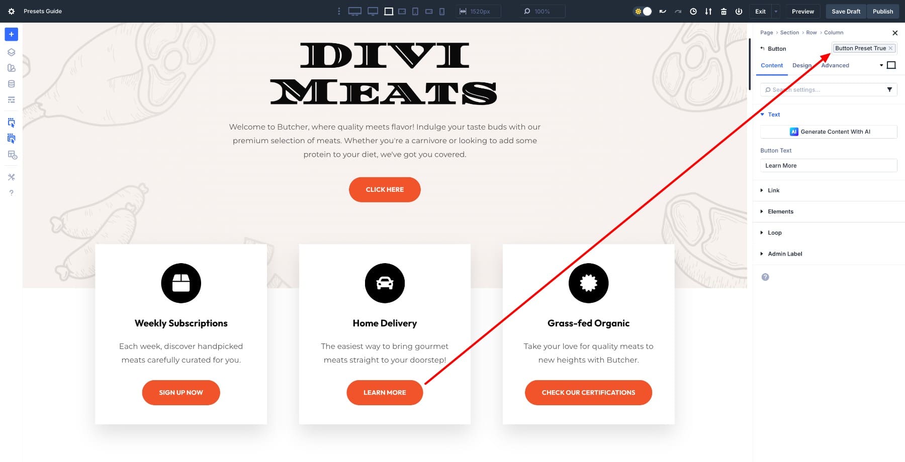 applying element presets