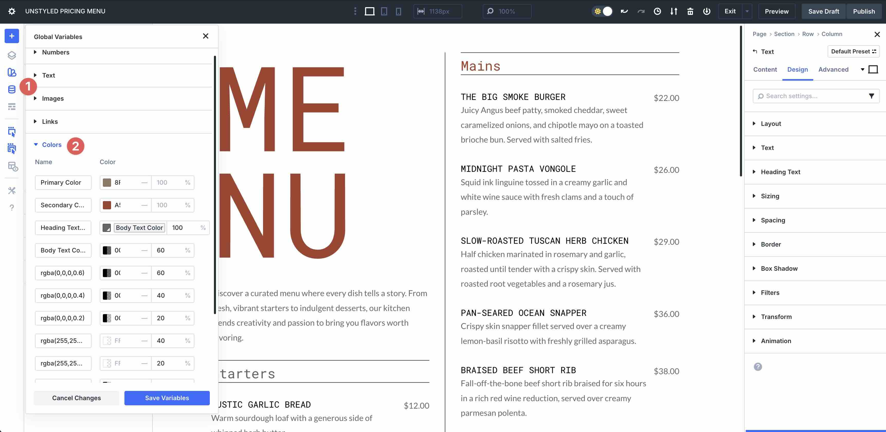 Pricing Menus For Divi 5