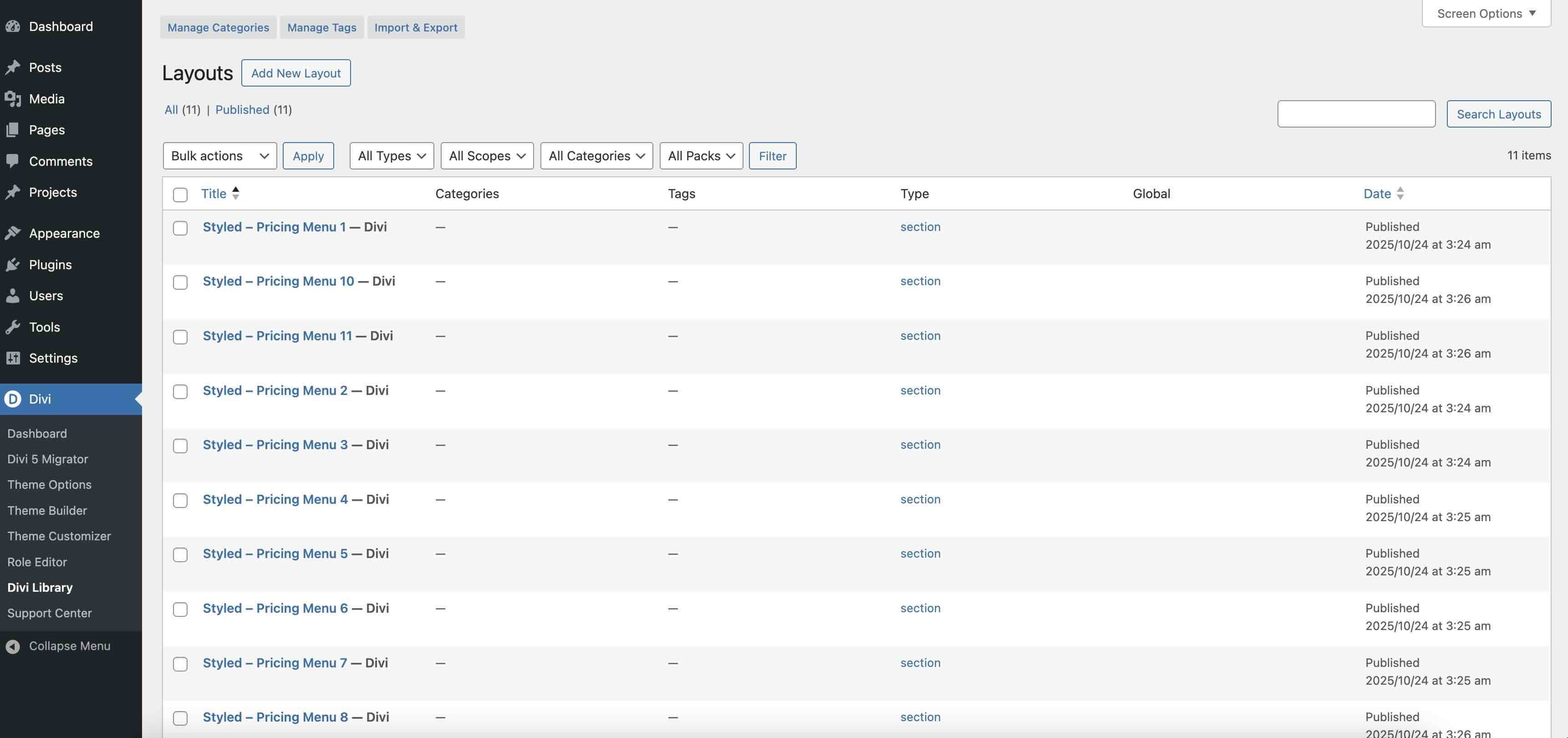 Pricing Menus For Divi 5