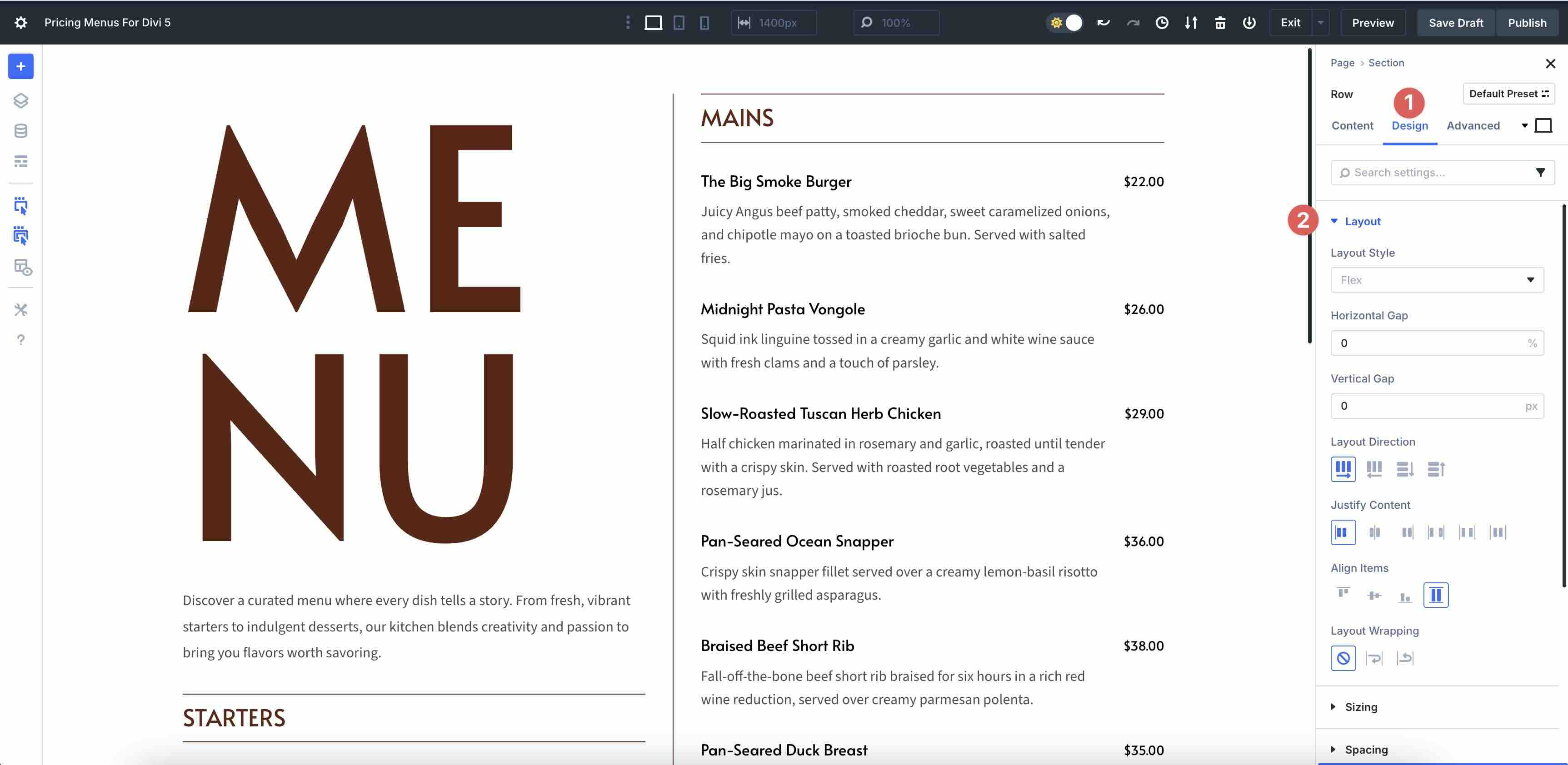Pricing Menus For Divi 5