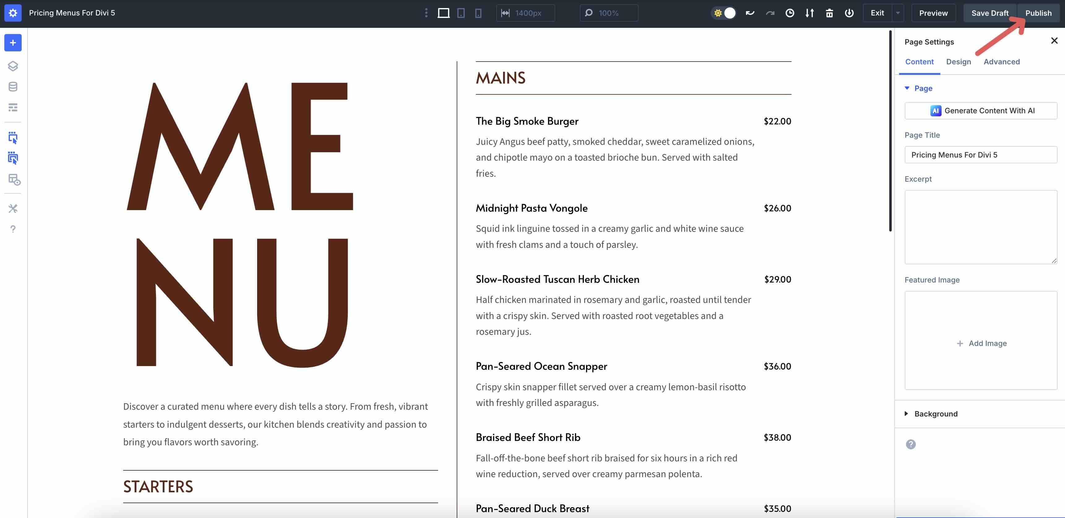 Pricing Menus For Divi 5