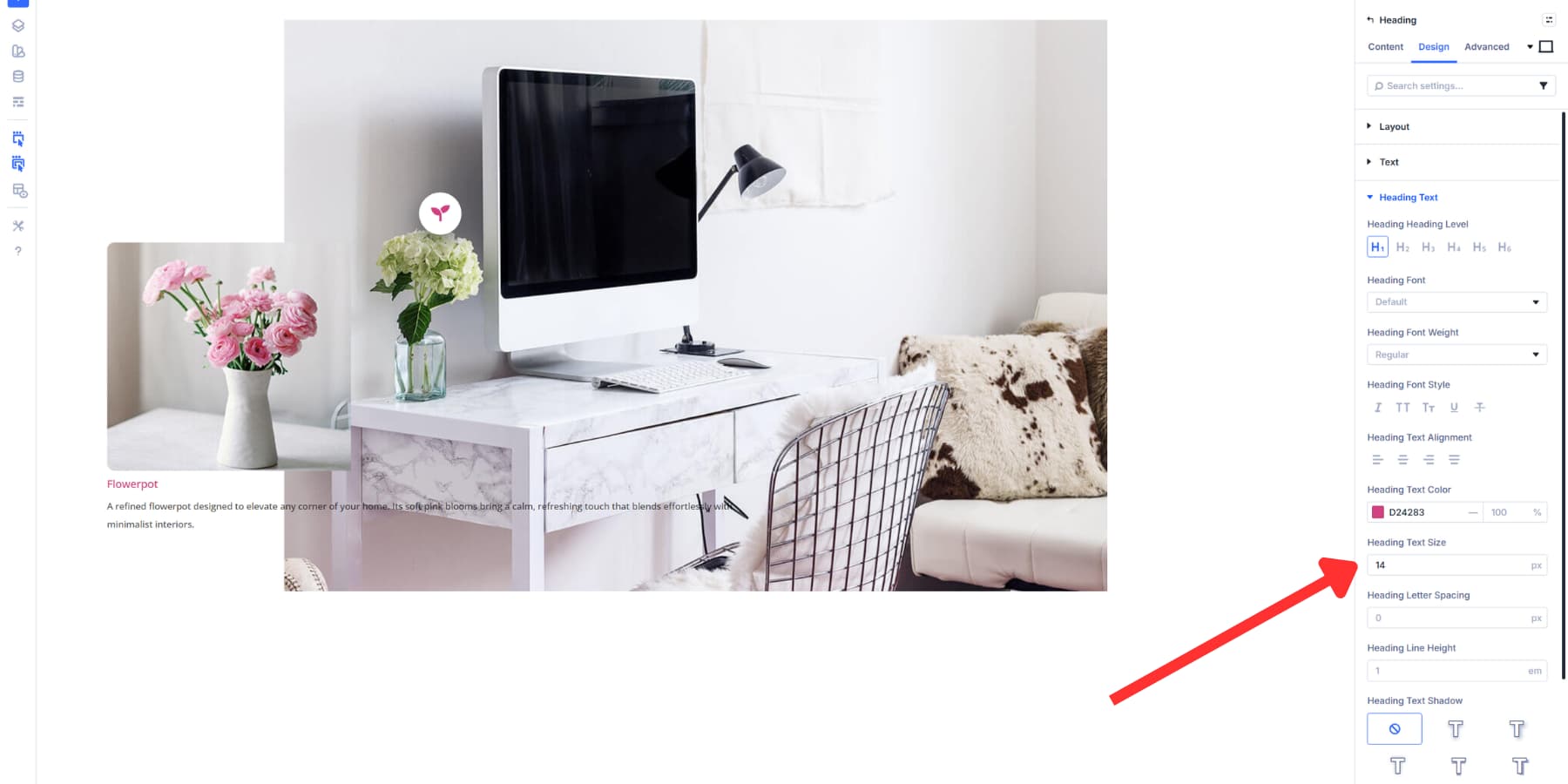 A screenshot adjusting the text sizes for the content group in Divi 5