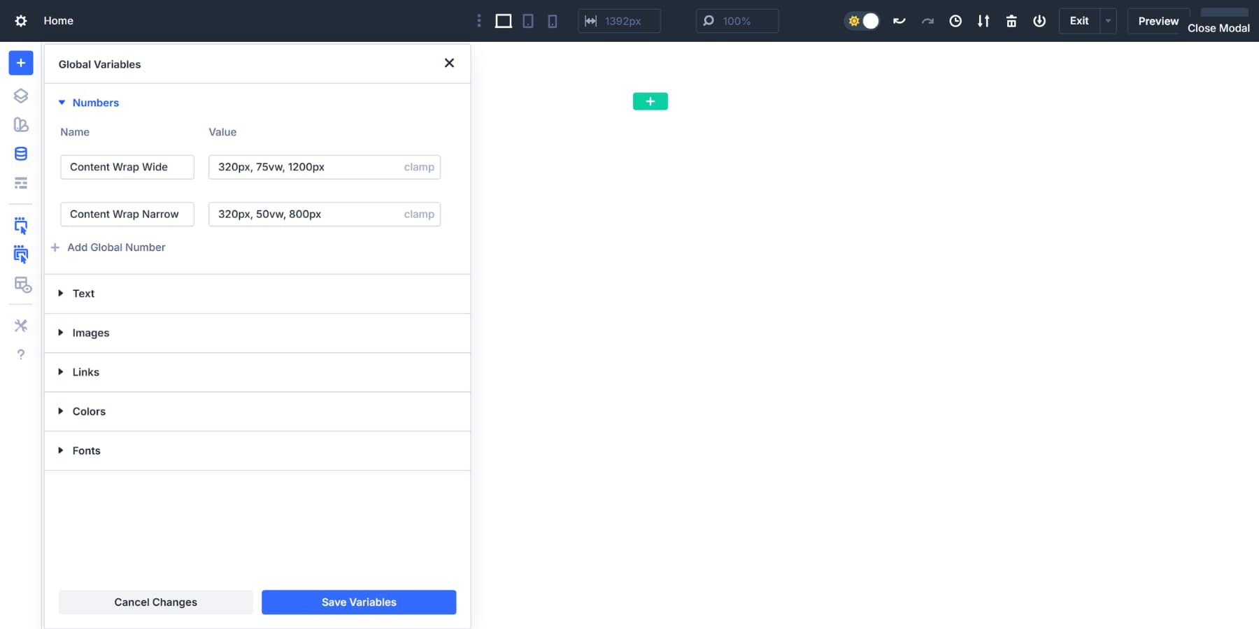 A screenshot of adding the said content wraps as design variables in Divi 5