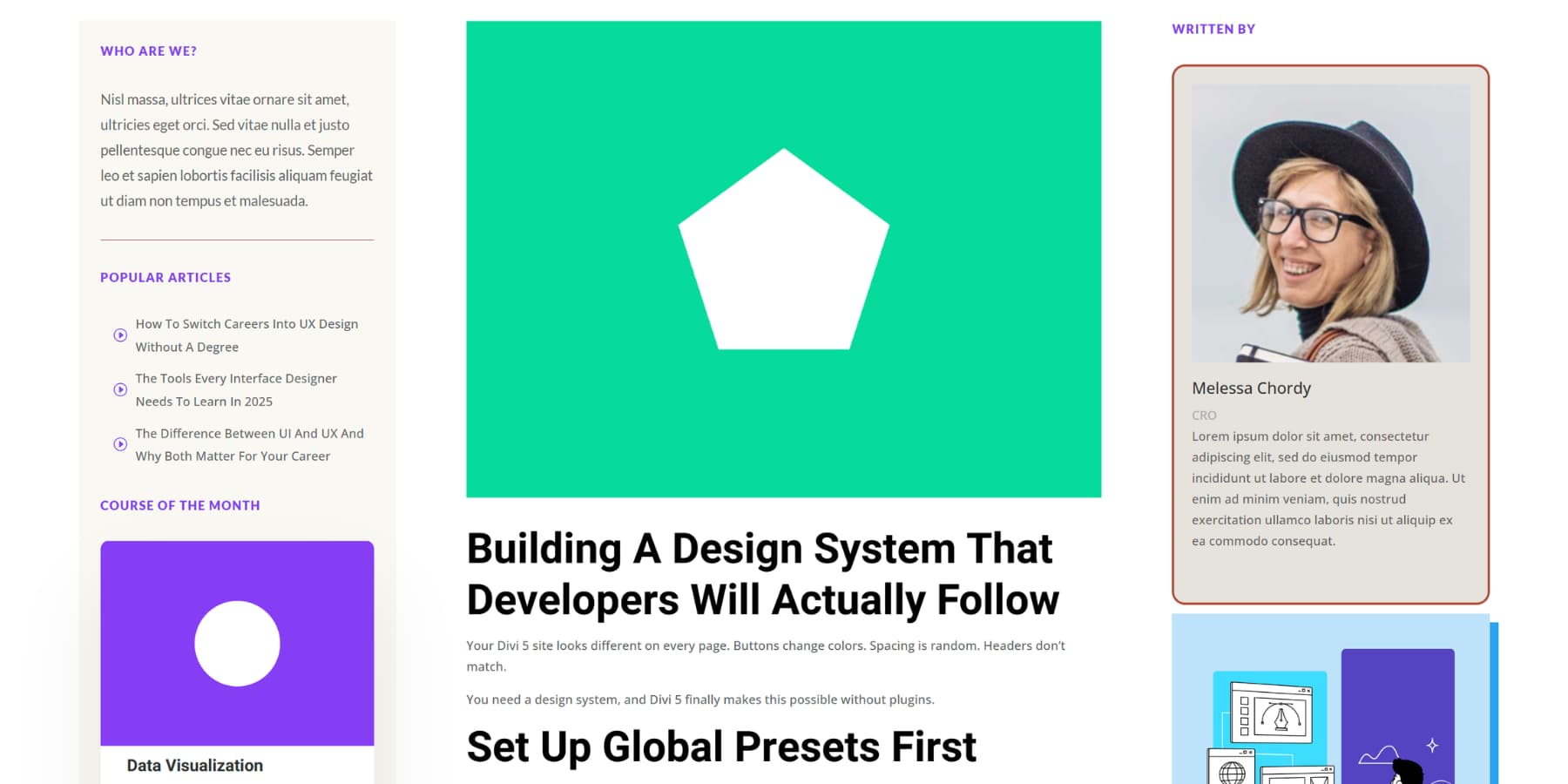A screenshot of an example holy grail layout made with Divi 5