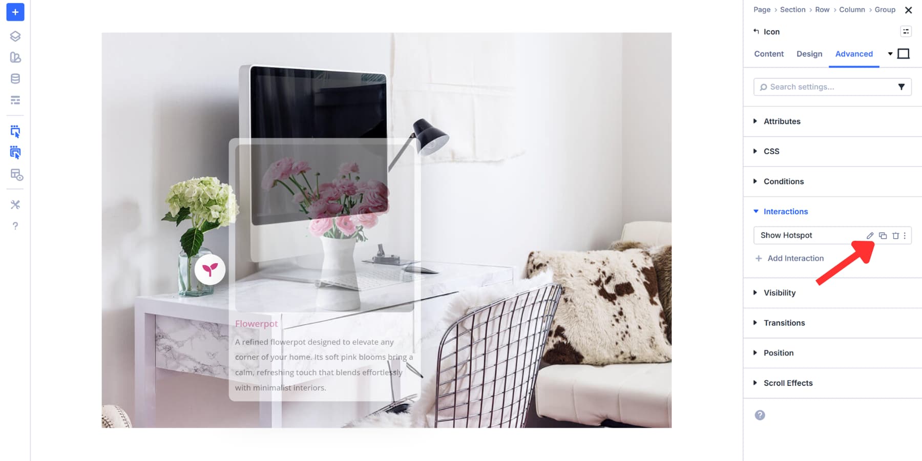 A screenshot of the duplication icon on an interaction