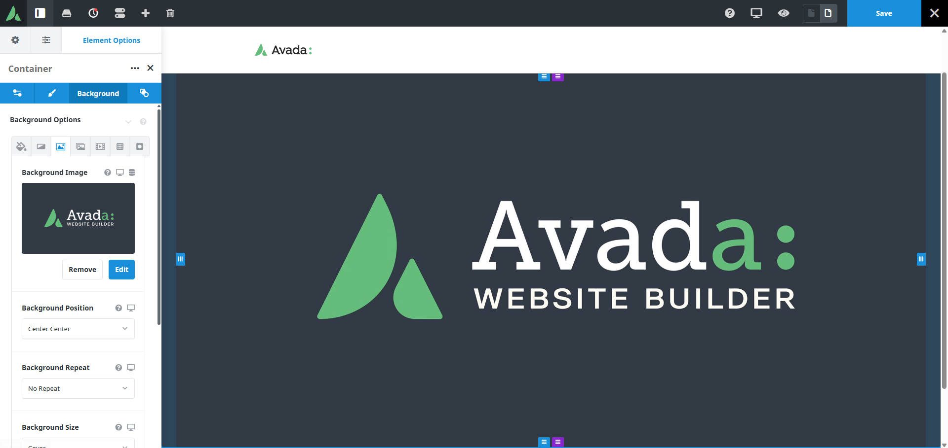 Avada UI Example in the Builder itself