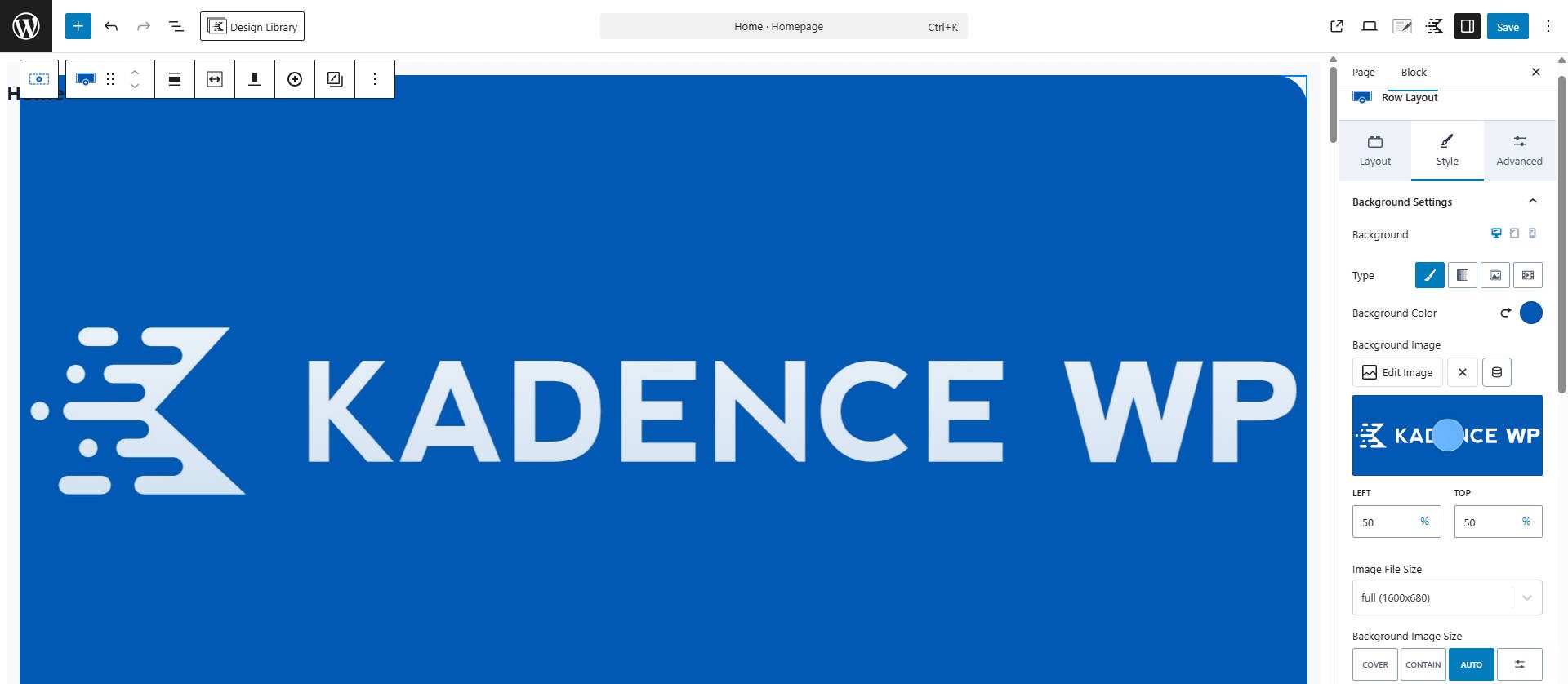 Kadence Block Editor In Use