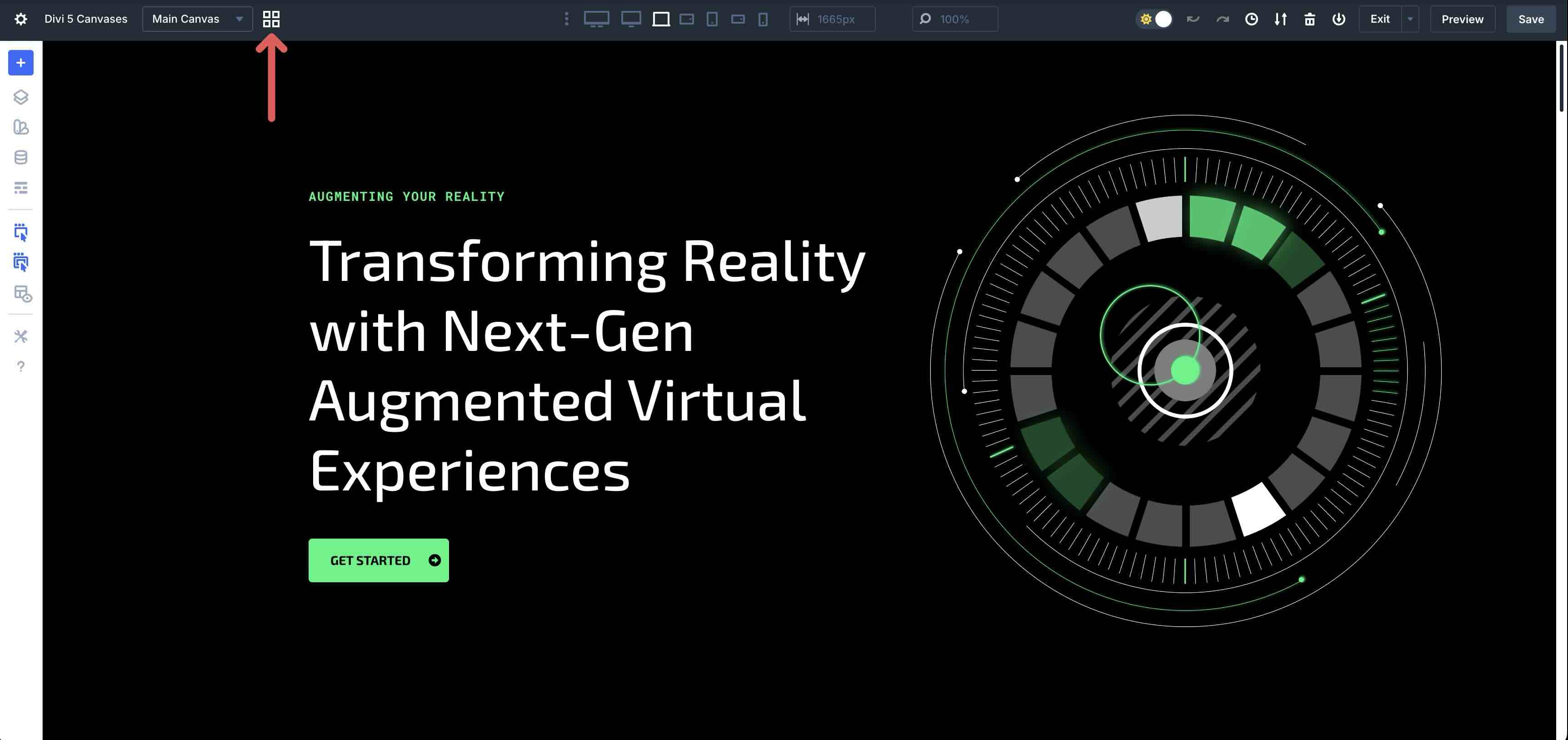 Divi 5 canvas grid view