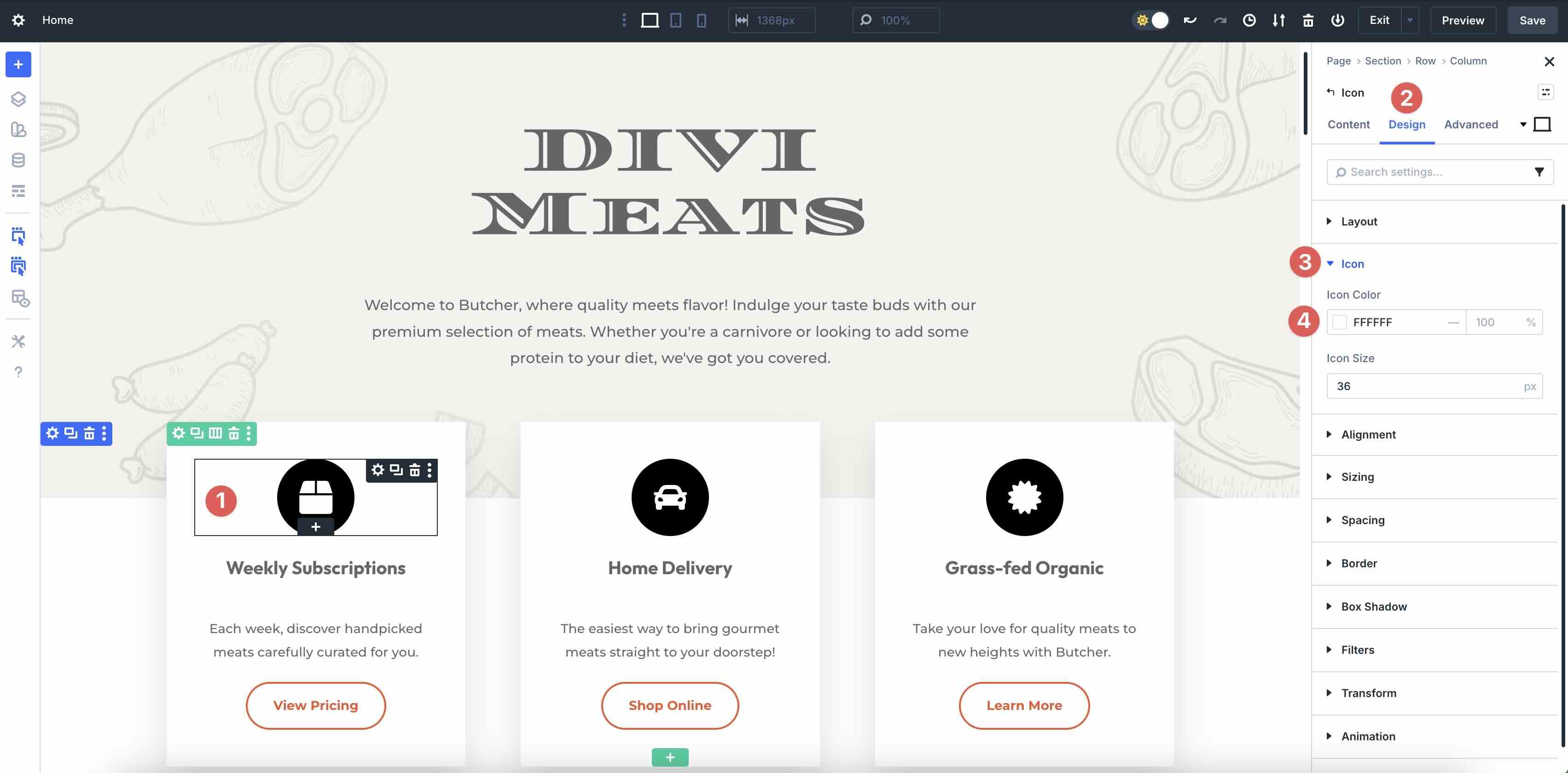 changing the color of an Icon Module in Divi 5