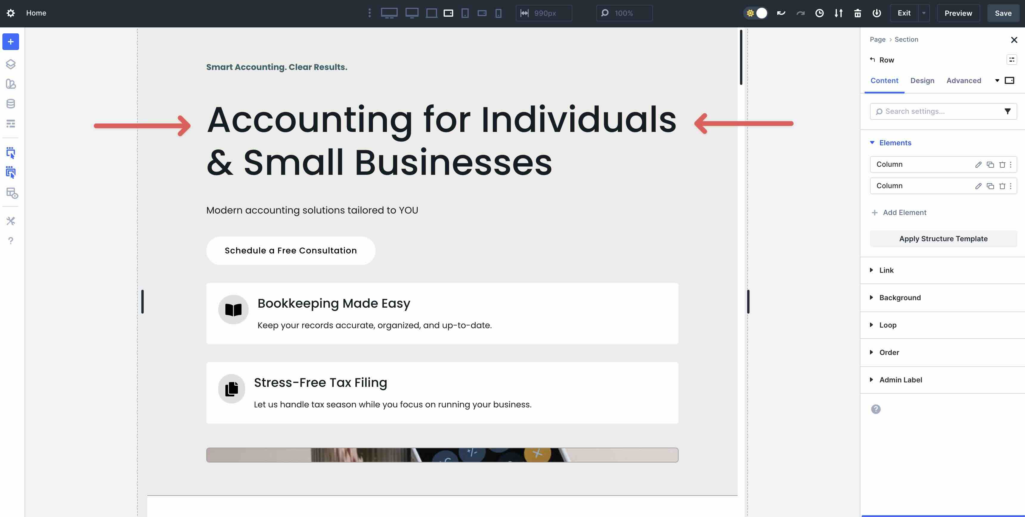 single column tablet view