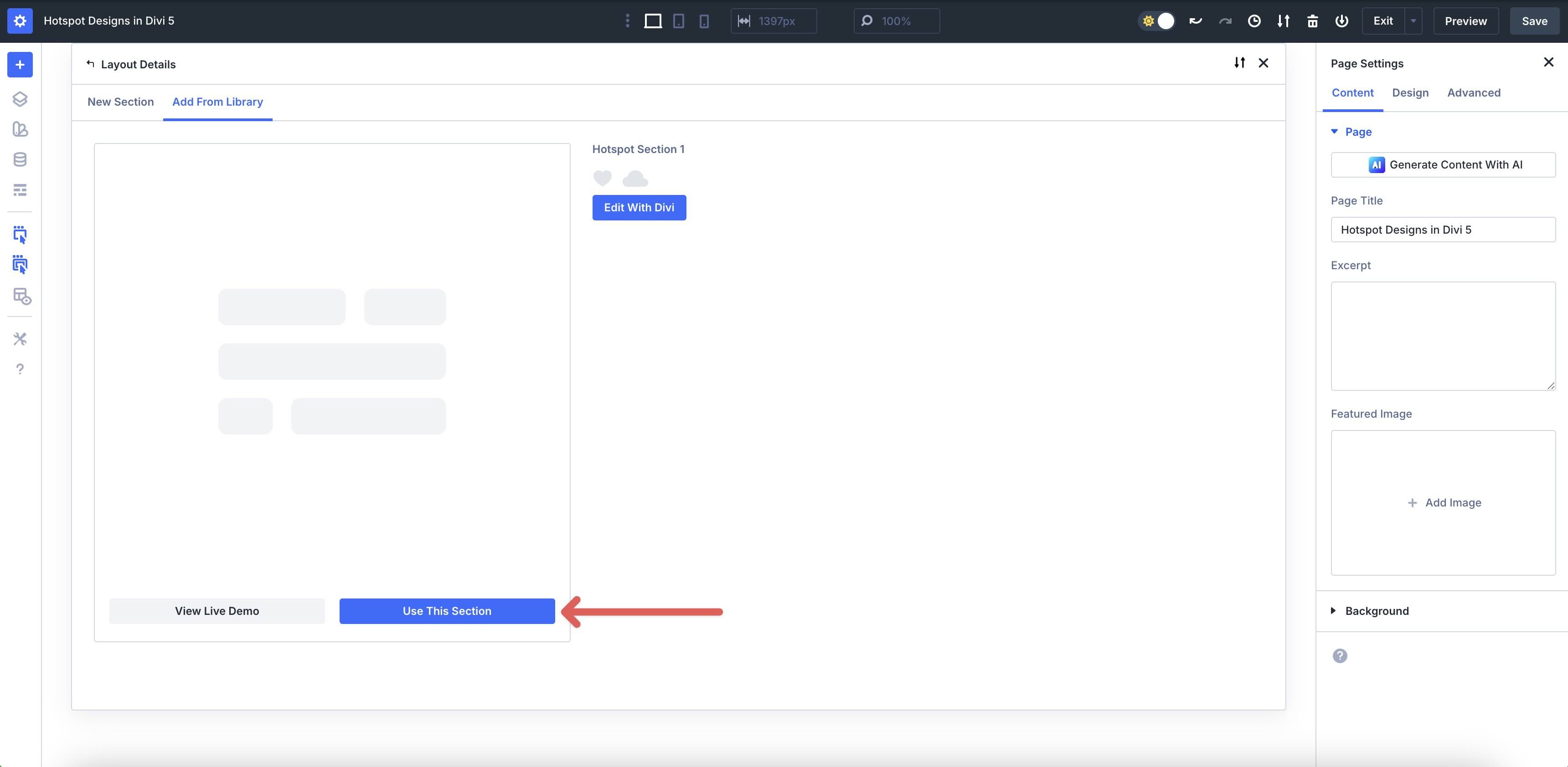 add a hotspot design to the Visual Builder