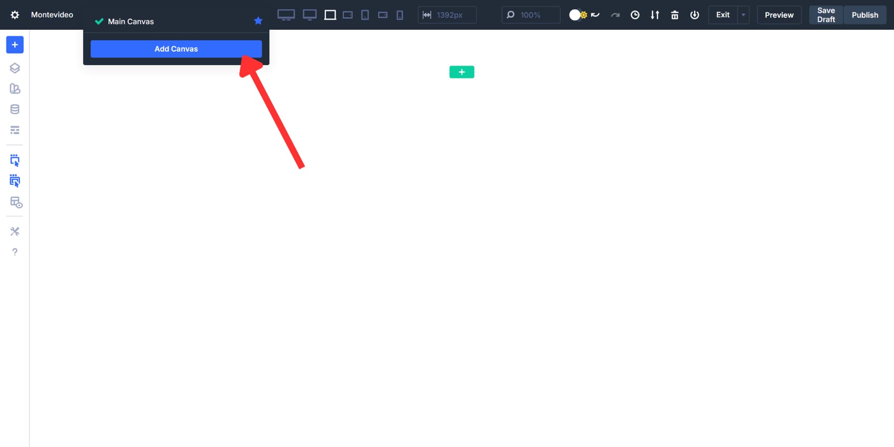 A screenshot of where to add a canvas in Divi 5